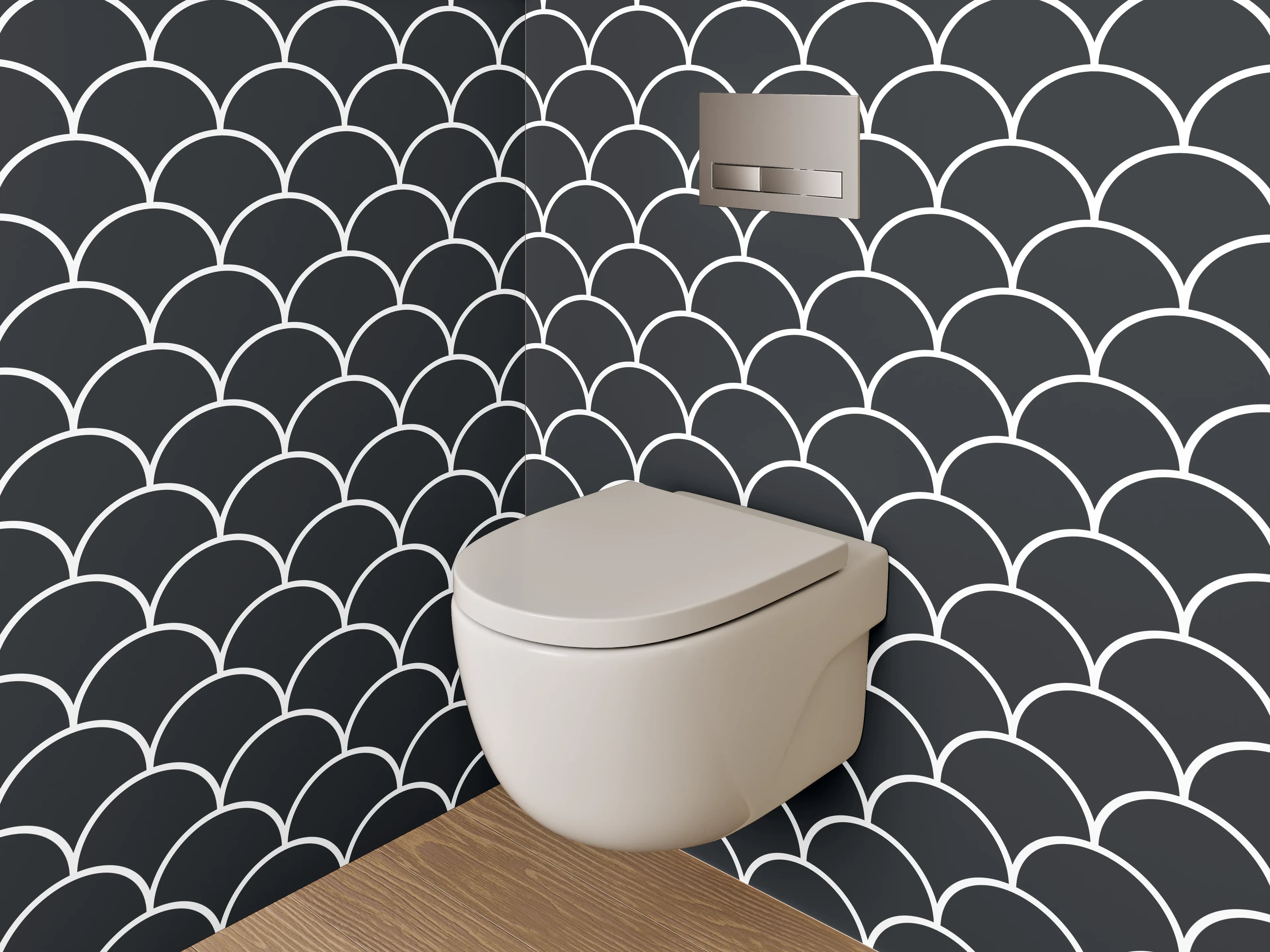WC-Rückwand - Schuppenmuster Schwarz-Weiß Modern