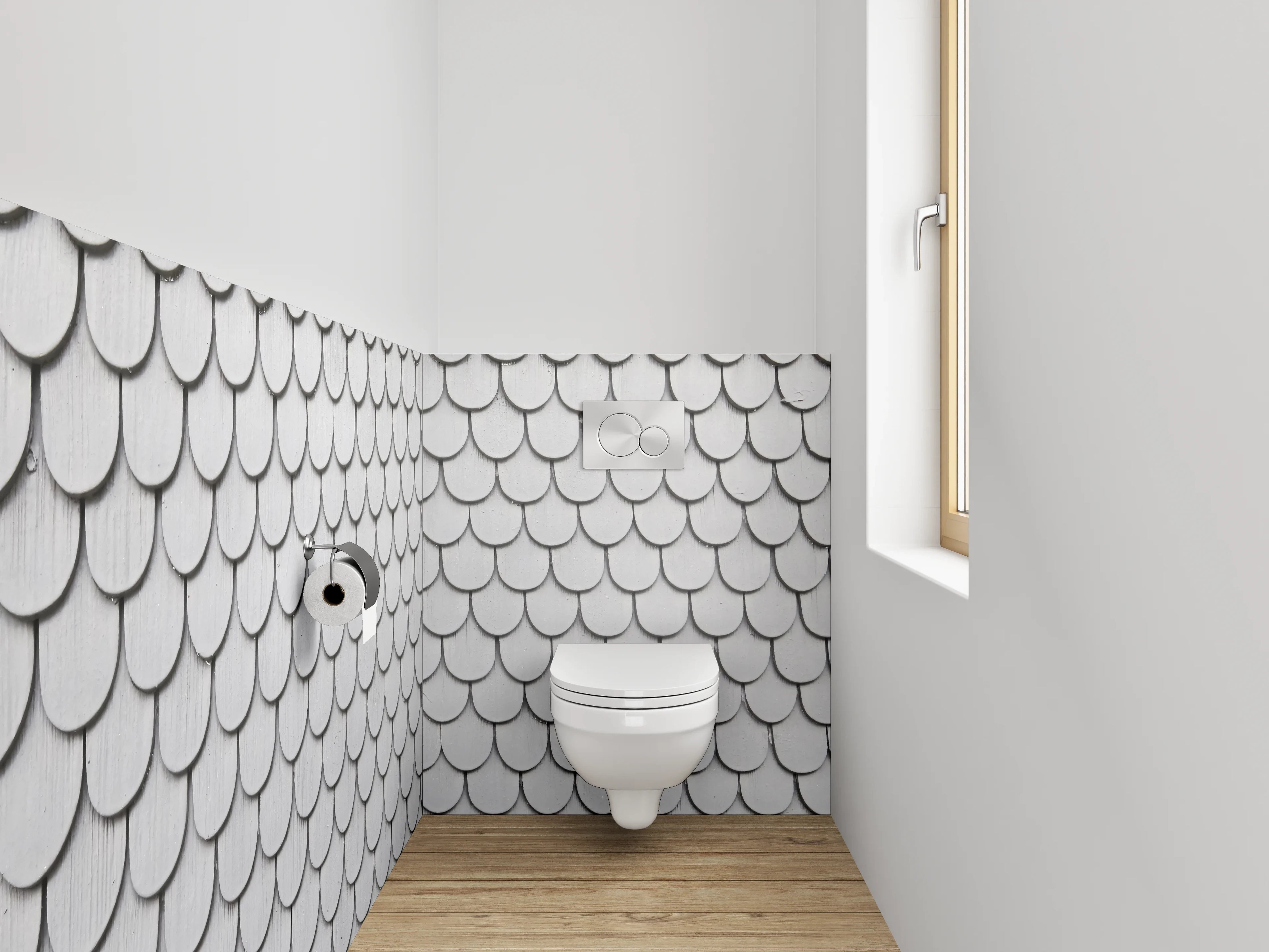 WC-Rückwand - Schuppenschindel Muster Weiß-Grau