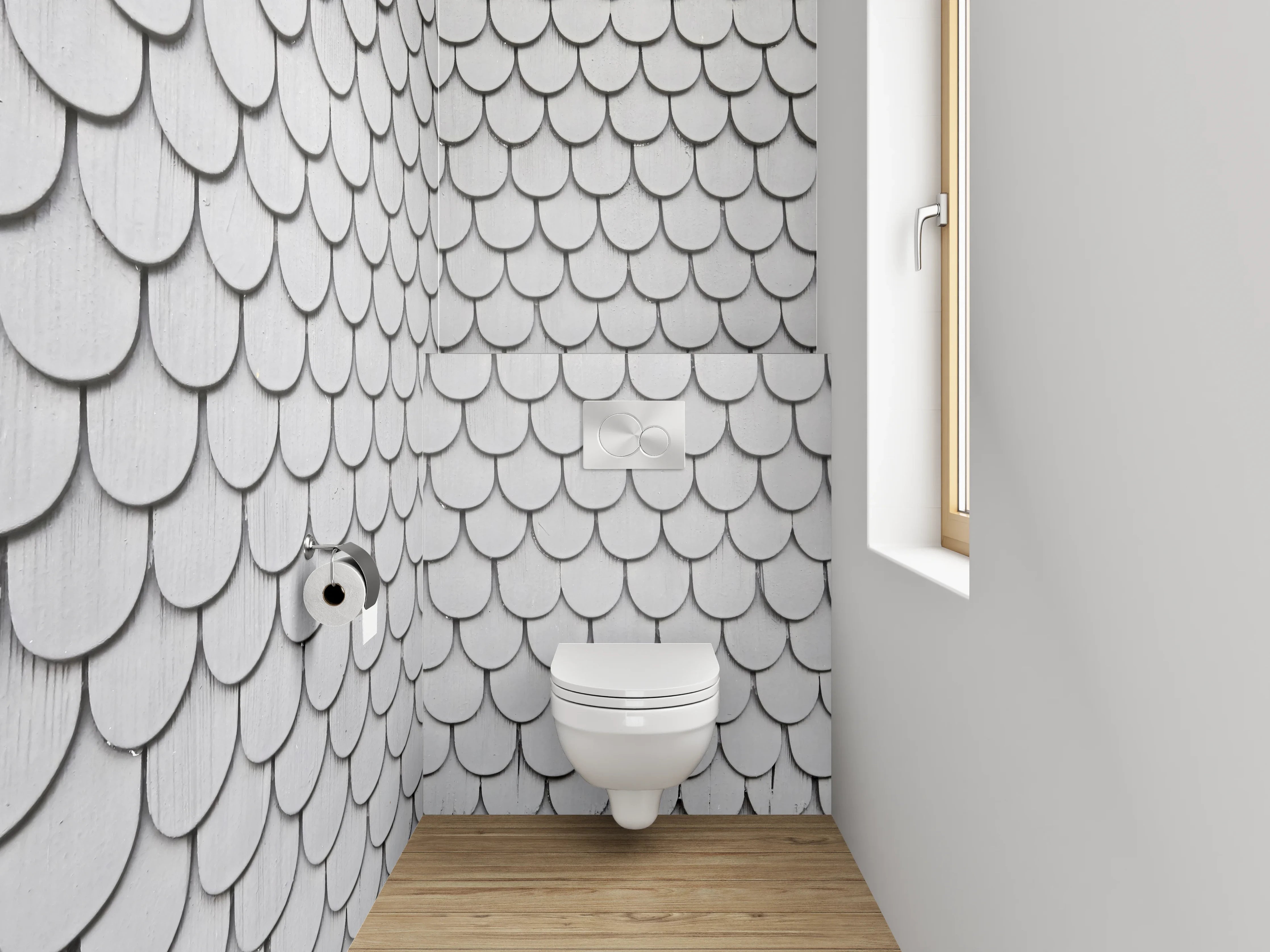 WC-Rückwand - Schuppenschindel Muster Weiß-Grau