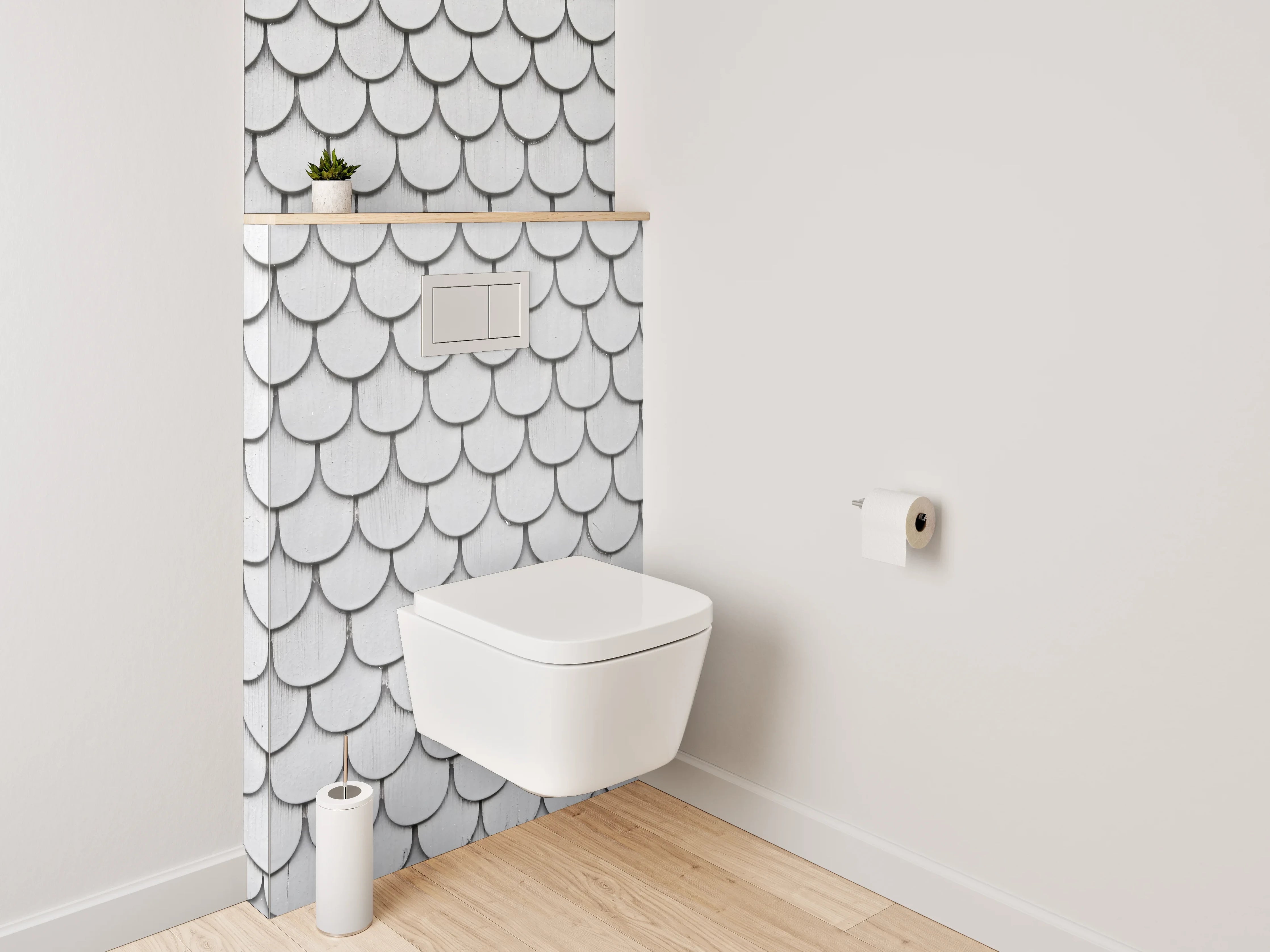 WC-Rückwand - Schuppenschindel Muster Weiß-Grau