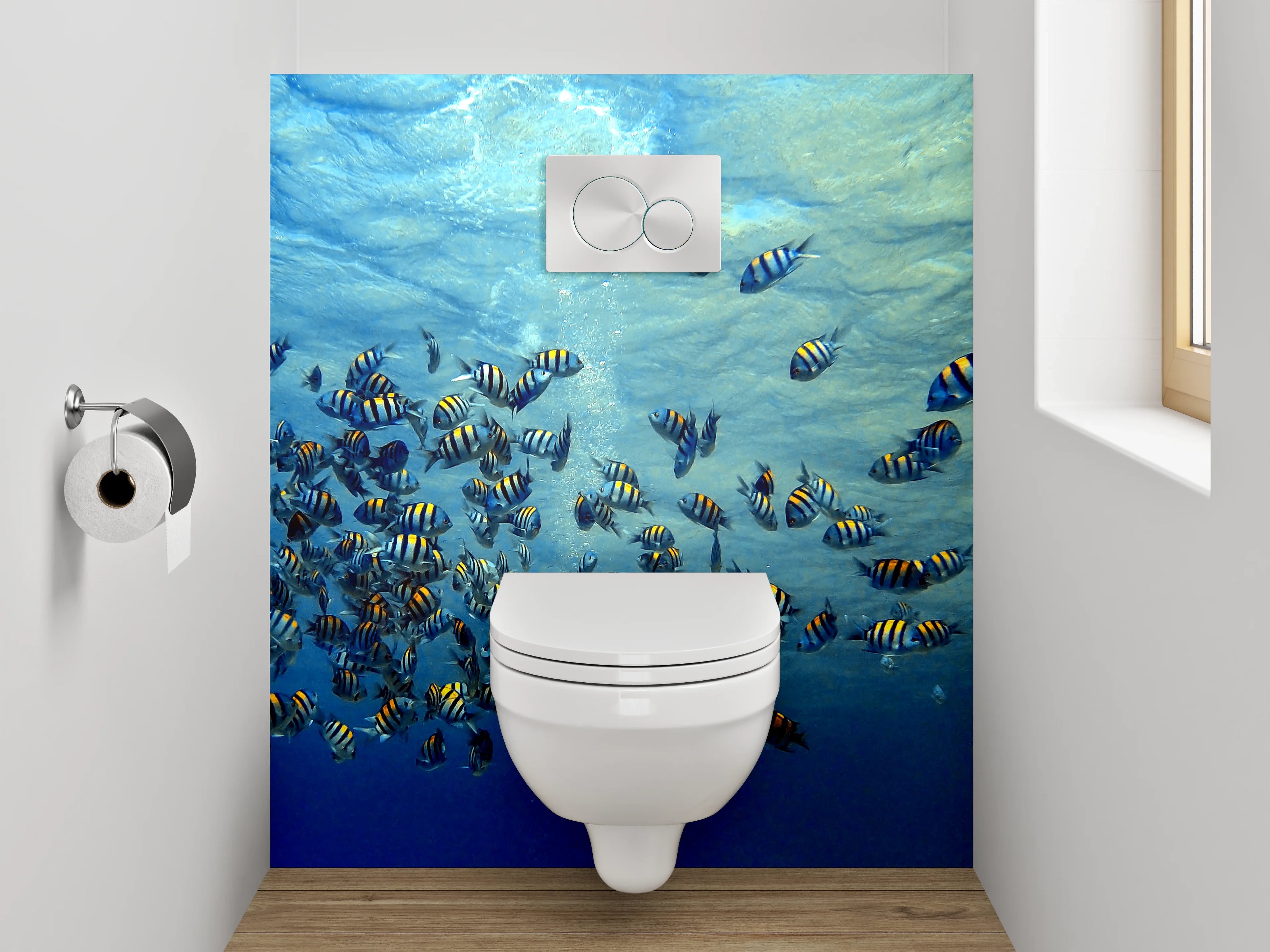 WC-Rückwand - Schwarmfische Unterwasser Panorama