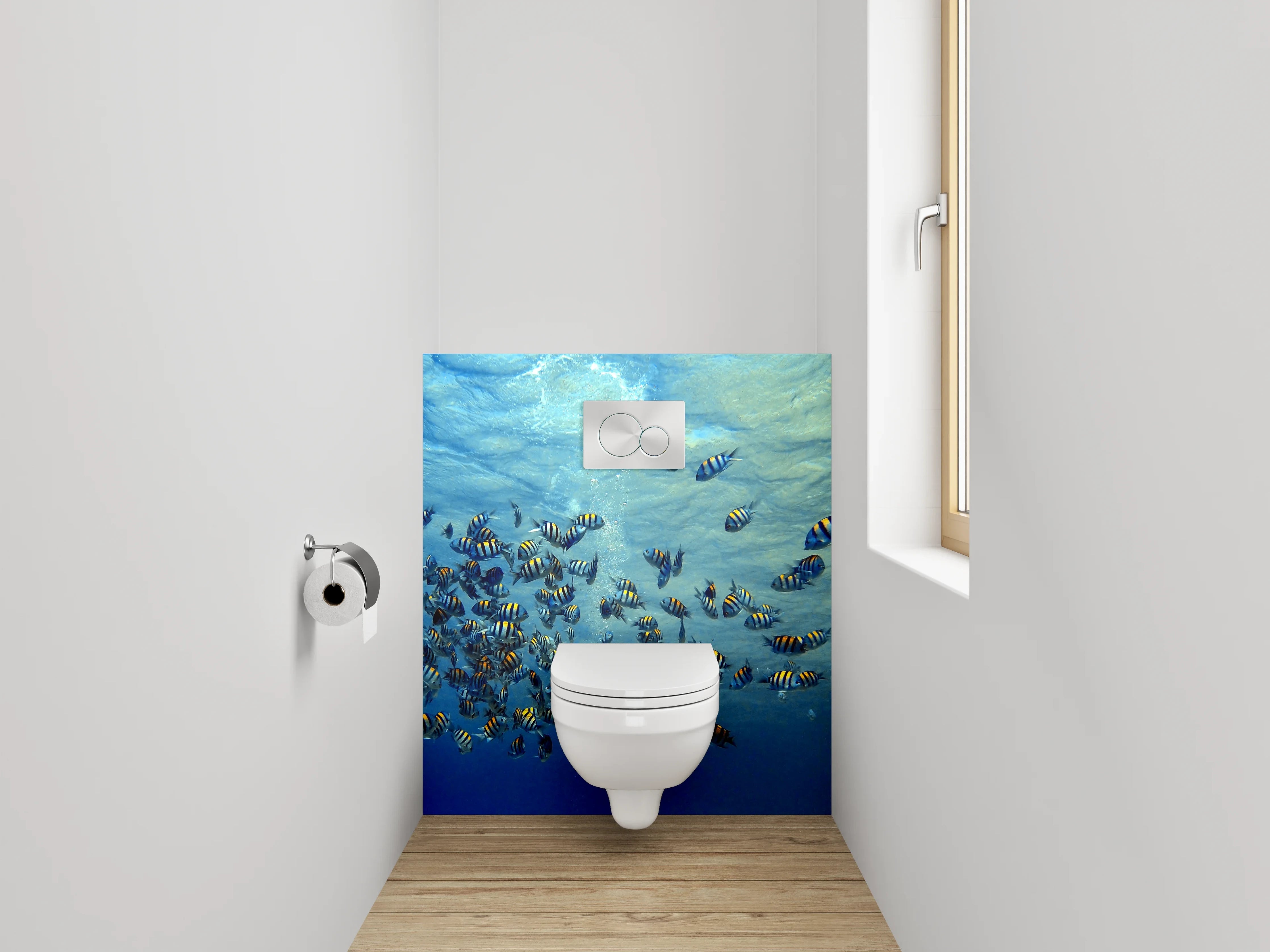 WC-Rückwand - Schwarmfische Unterwasser Panorama
