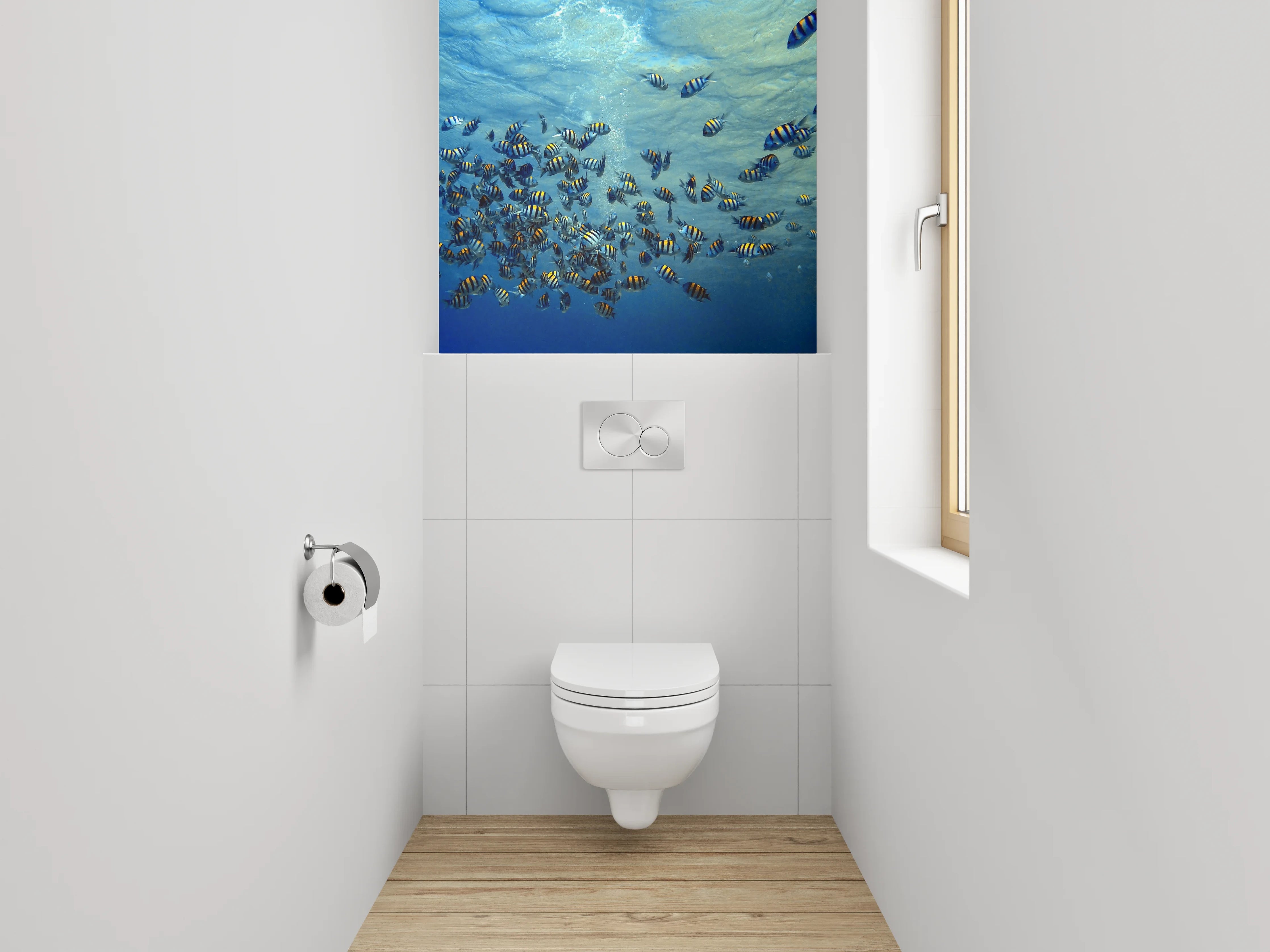 WC-Rückwand - Schwarmfische Unterwasser Panorama