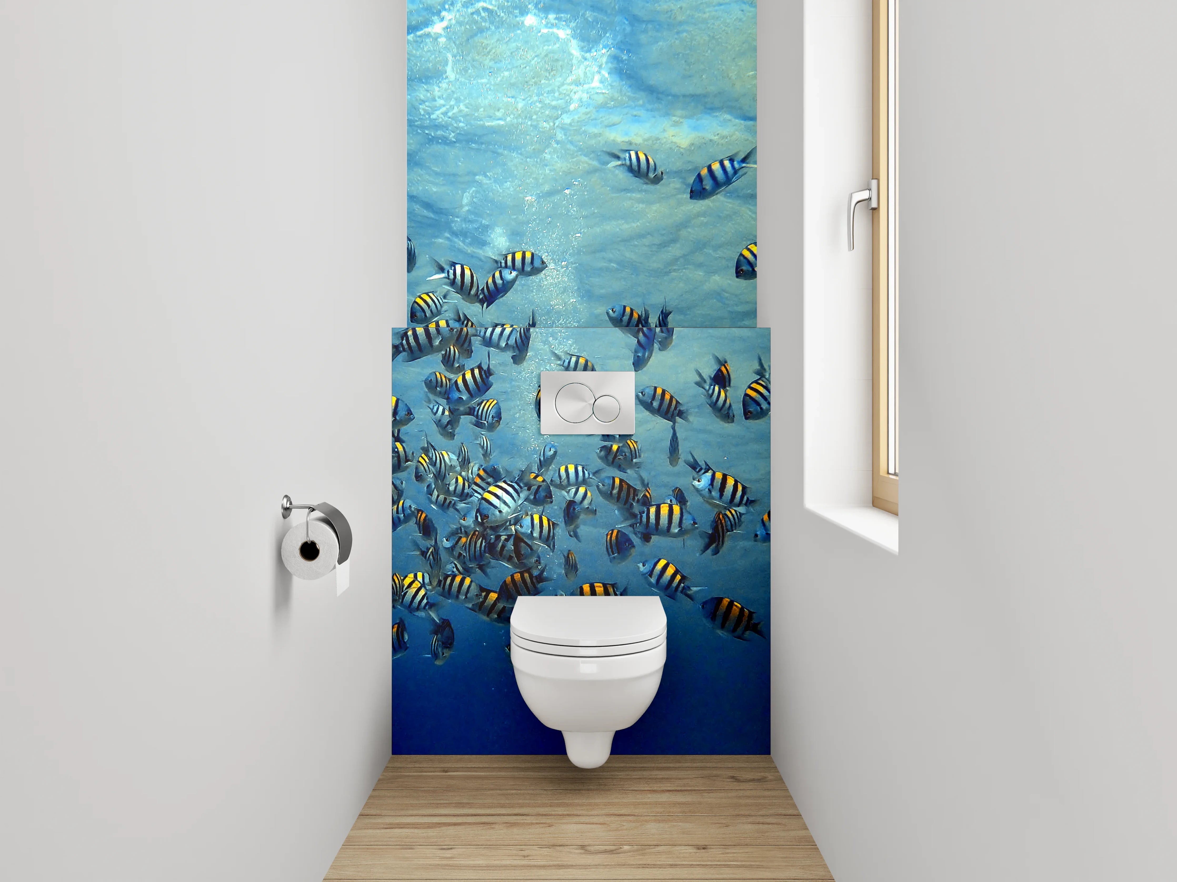 WC-Rückwand - Schwarmfische Unterwasser Panorama