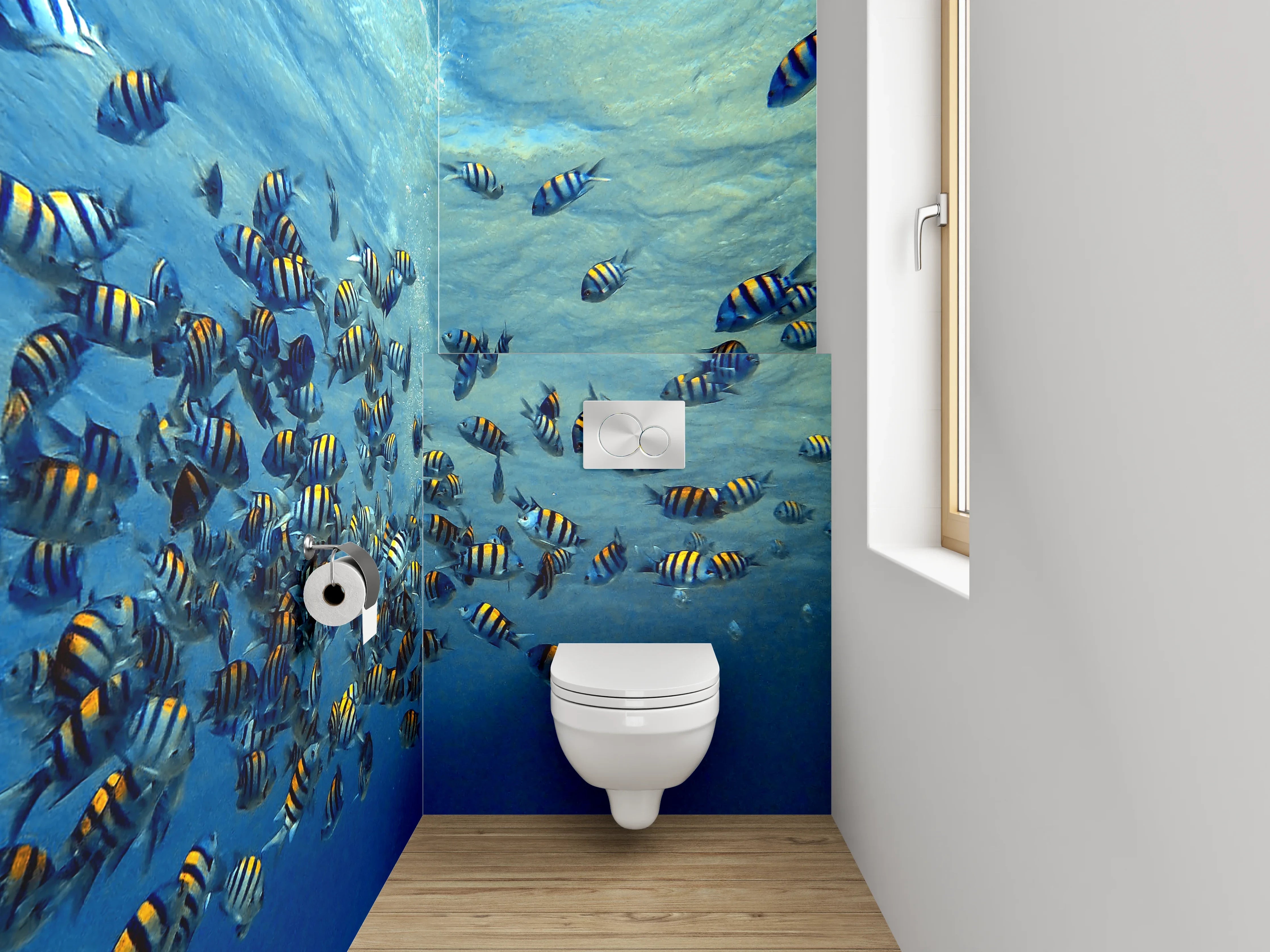 WC-Rückwand - Schwarmfische Unterwasser Panorama