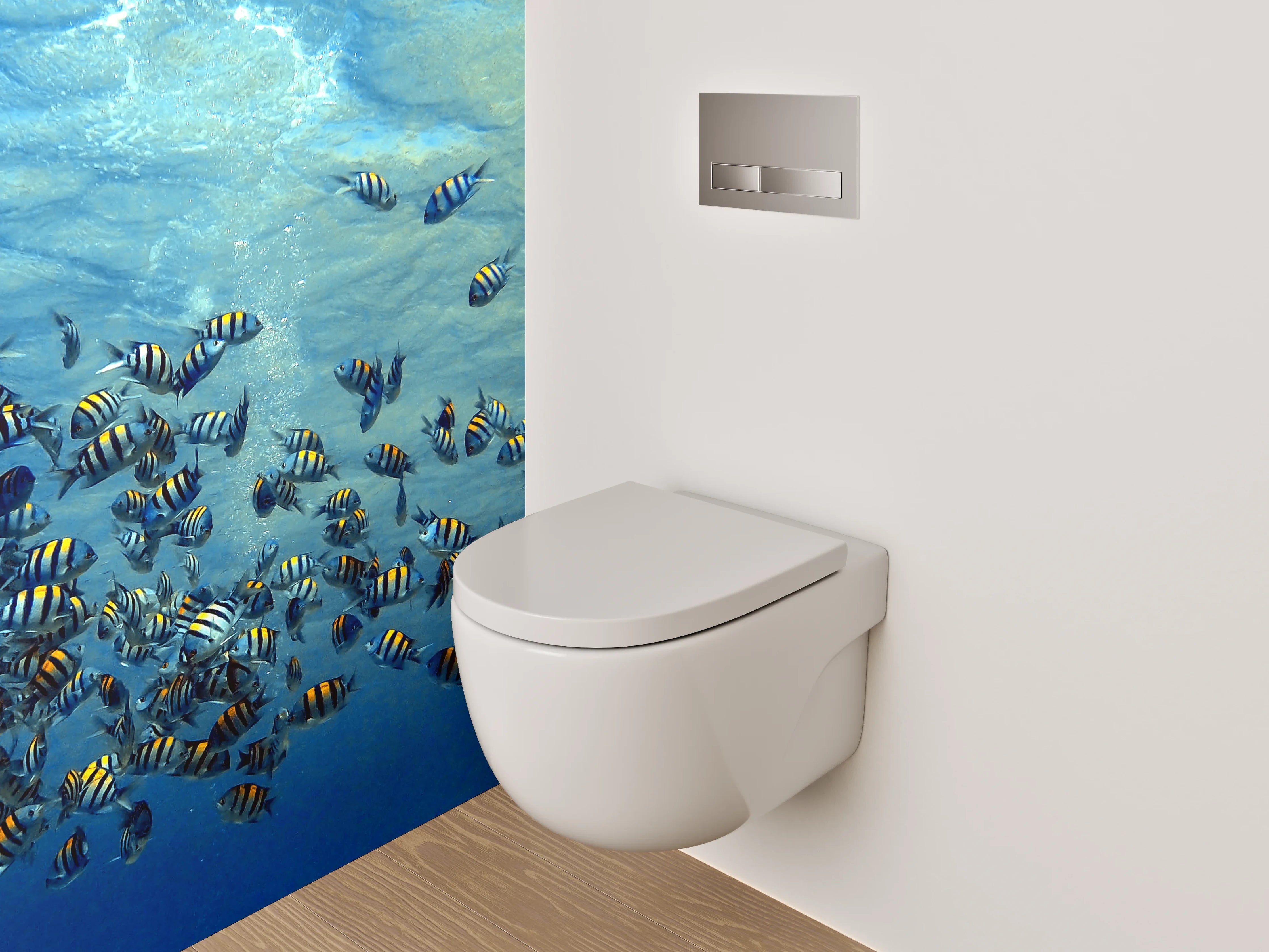 WC-Rückwand - Schwarmfische Unterwasser Panorama