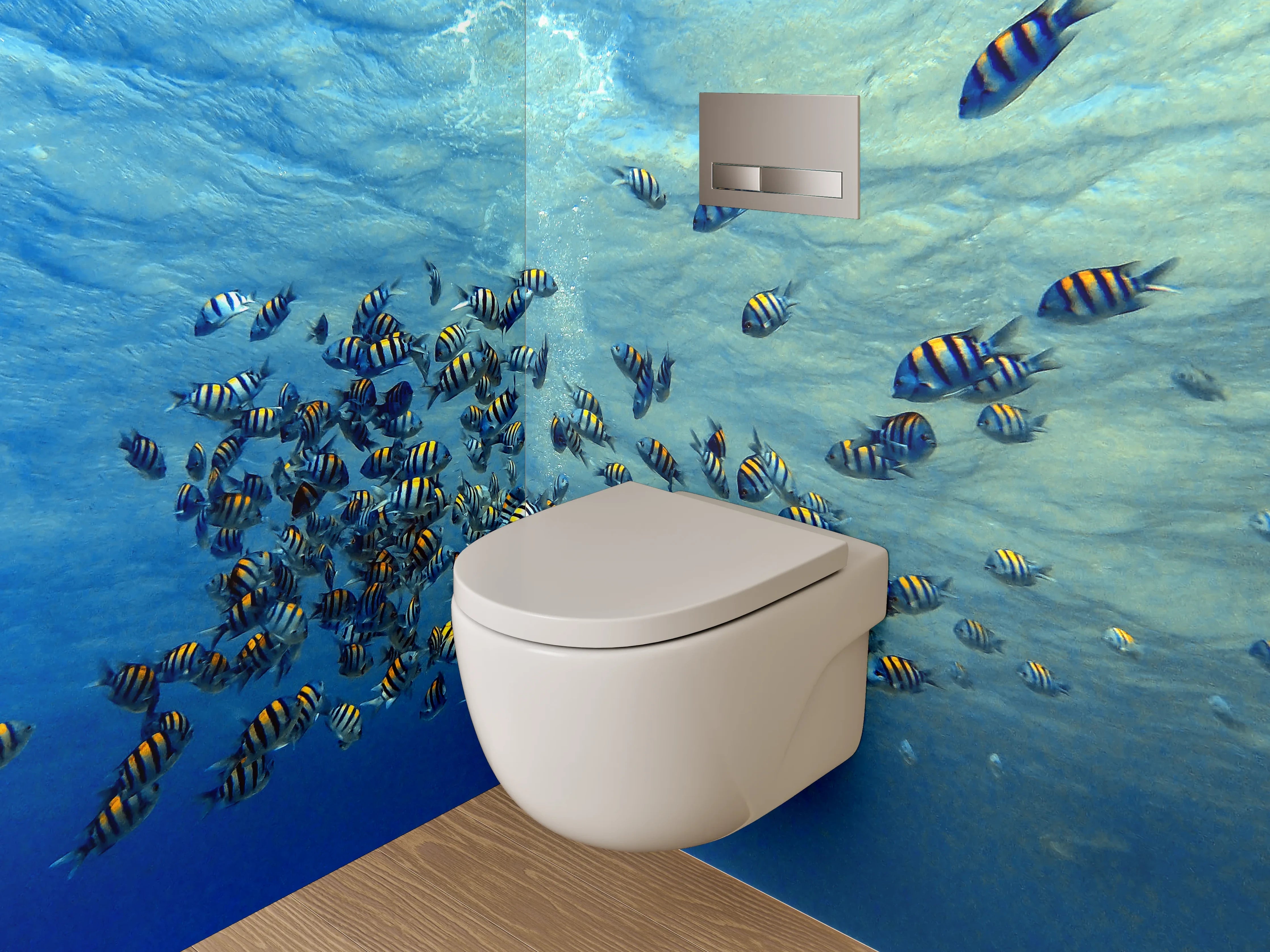 WC-Rückwand - Schwarmfische Unterwasser Panorama