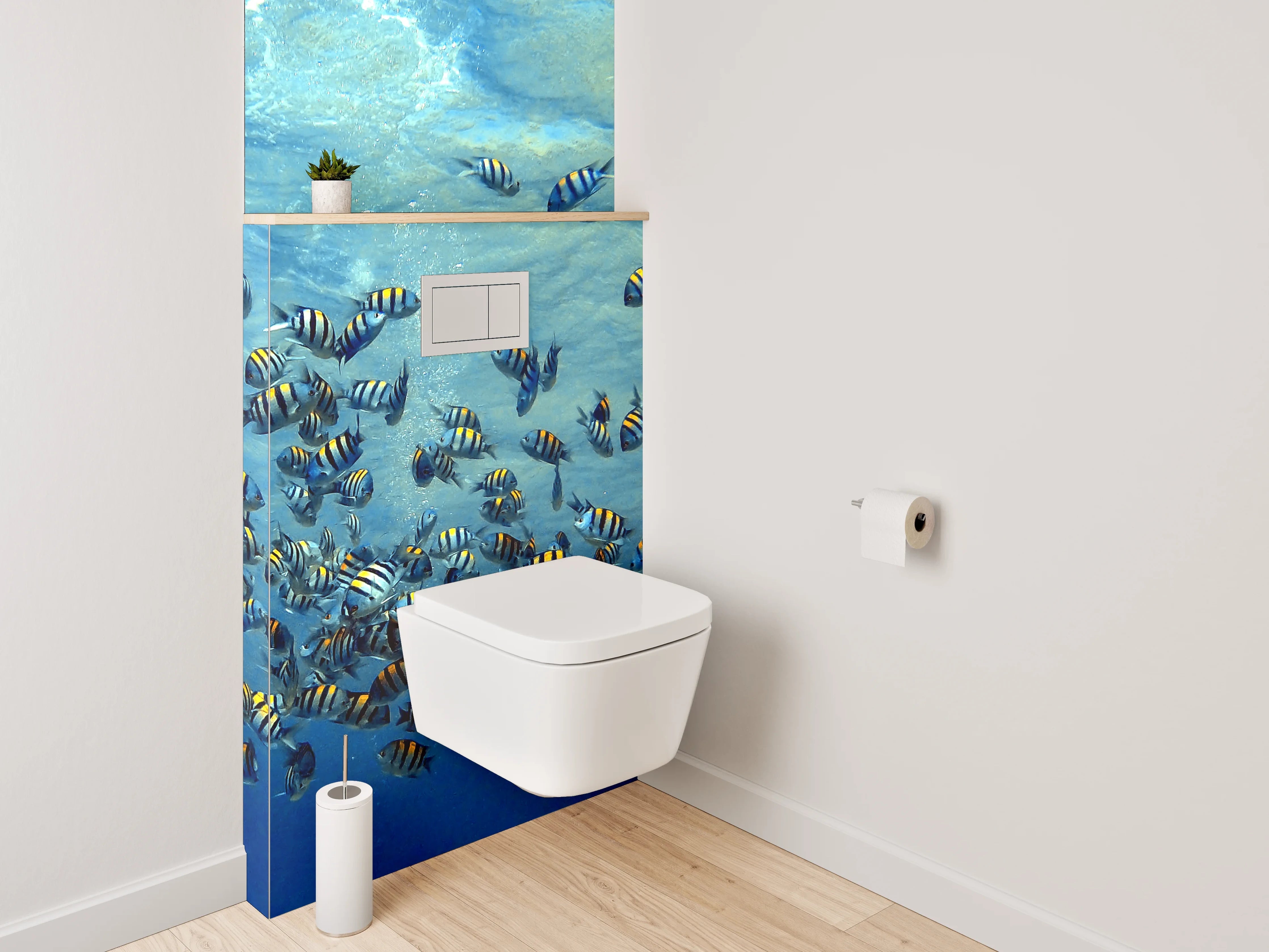 WC-Rückwand - Schwarmfische Unterwasser Panorama