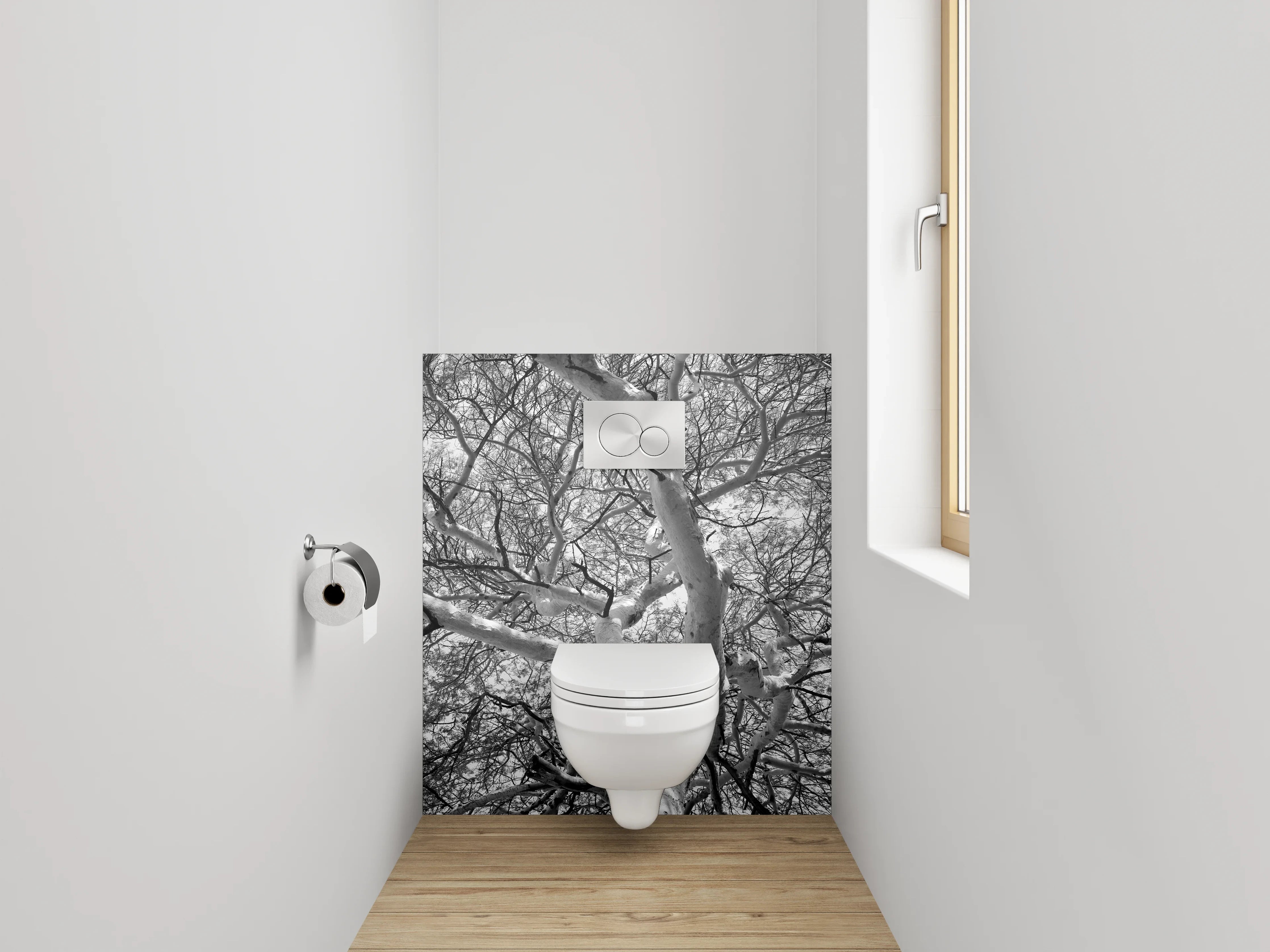 WC-Rückwand - Schwarz-Weiß-Baumgeflecht Fotokunst
