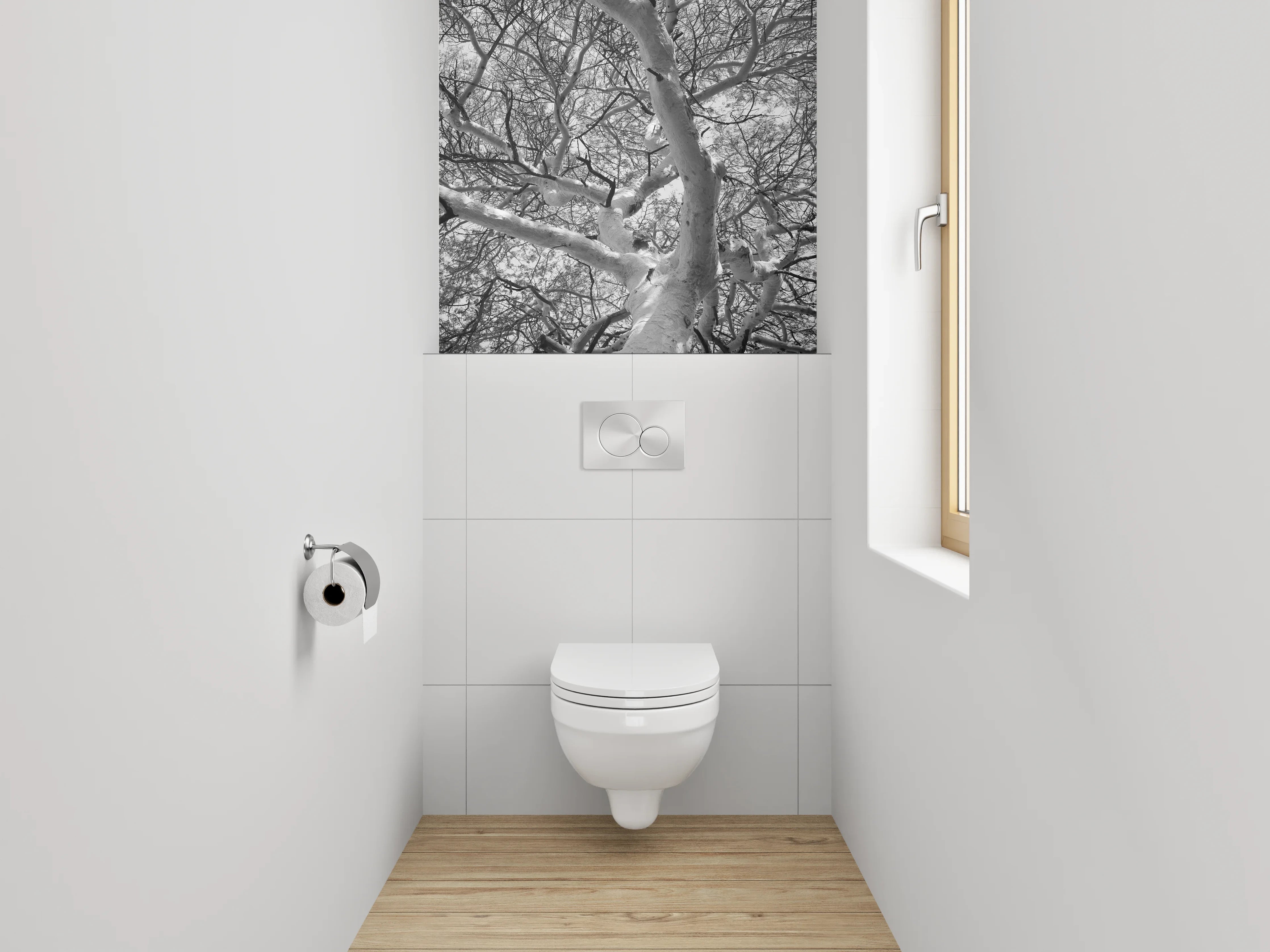 WC-Rückwand - Schwarz-Weiß-Baumgeflecht Fotokunst