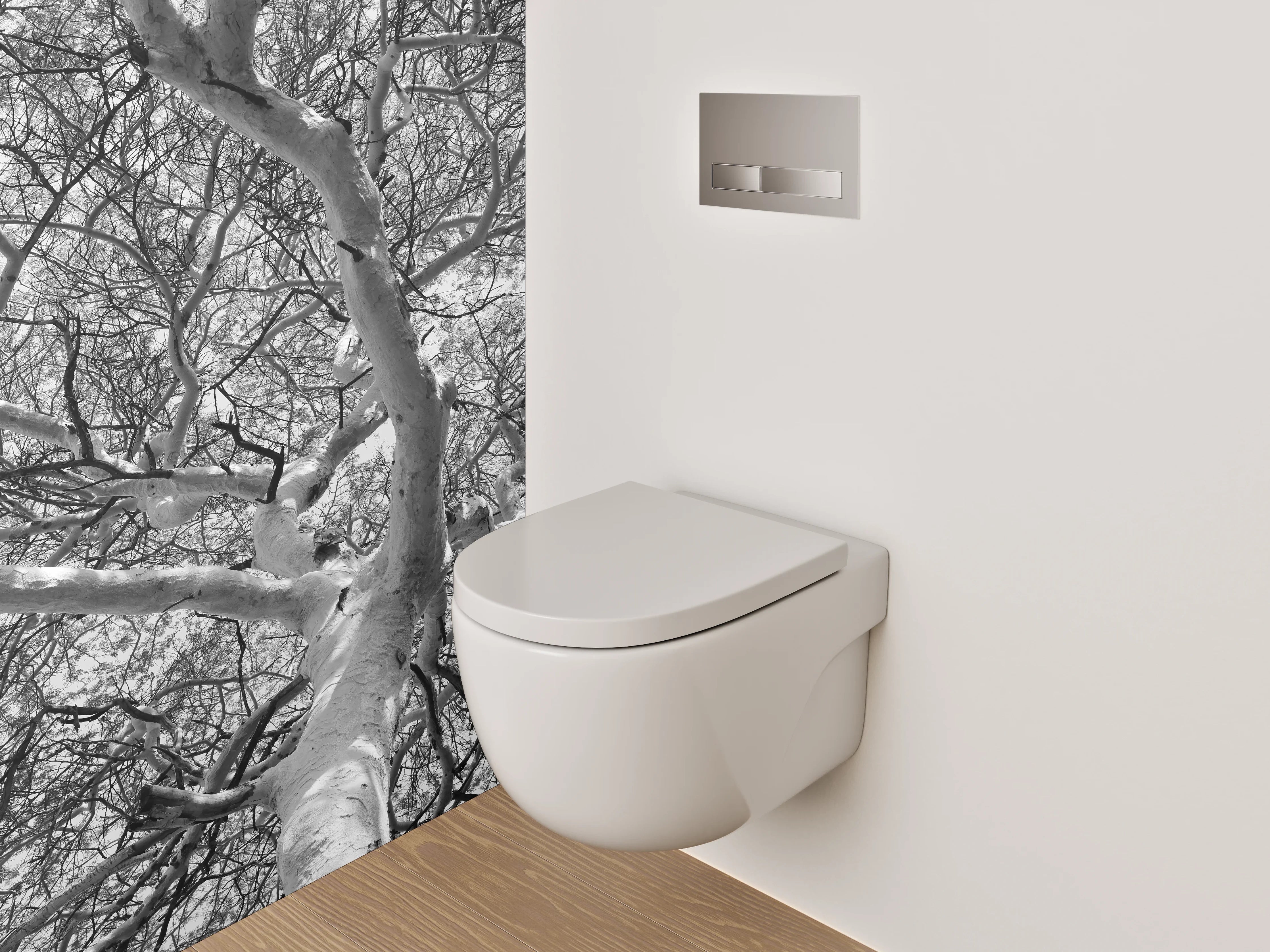 WC-Rückwand - Schwarz-Weiß-Baumgeflecht Fotokunst