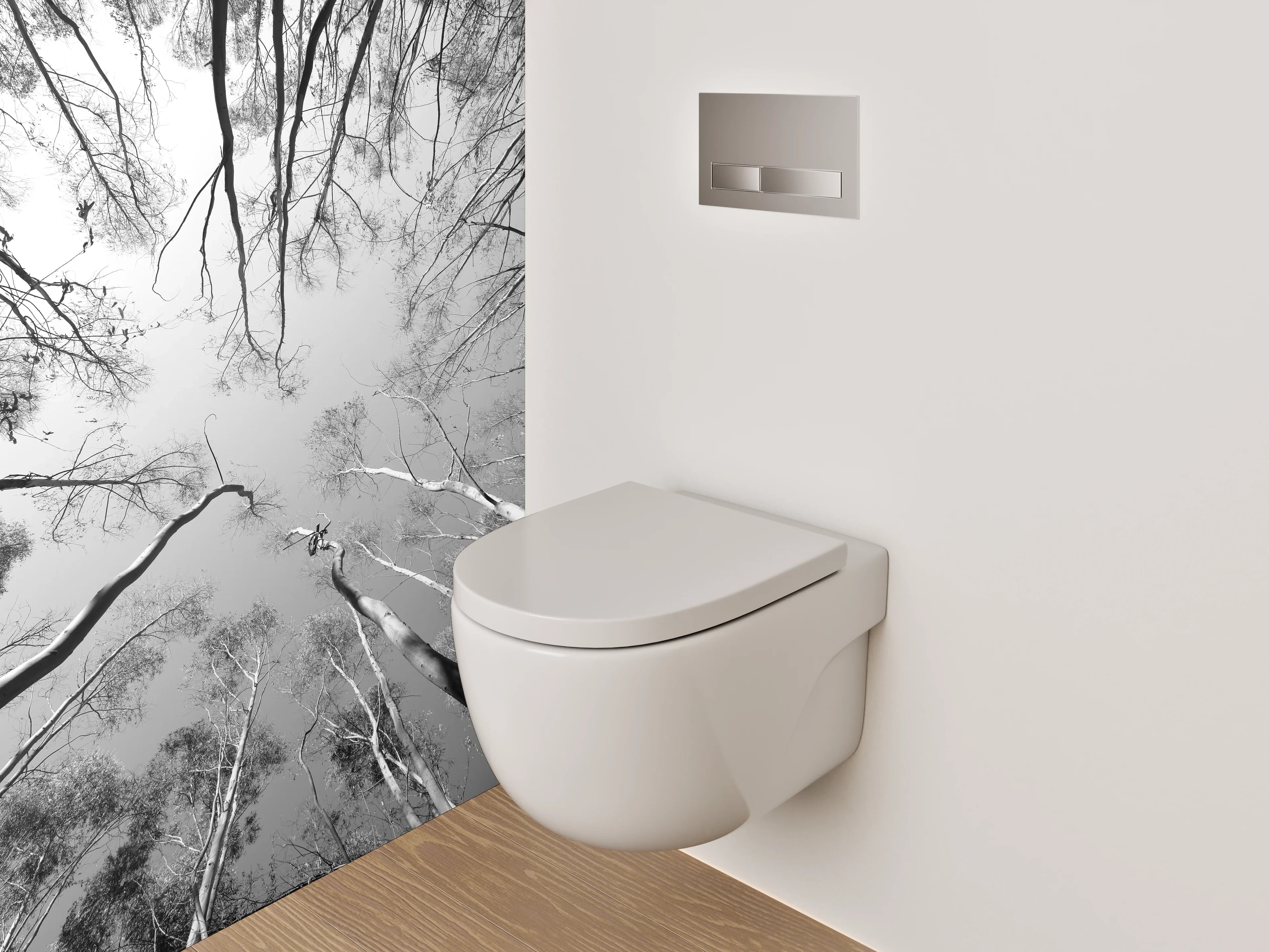 WC-Rückwand - Schwarz-Weiß Baumwipfelperspektive