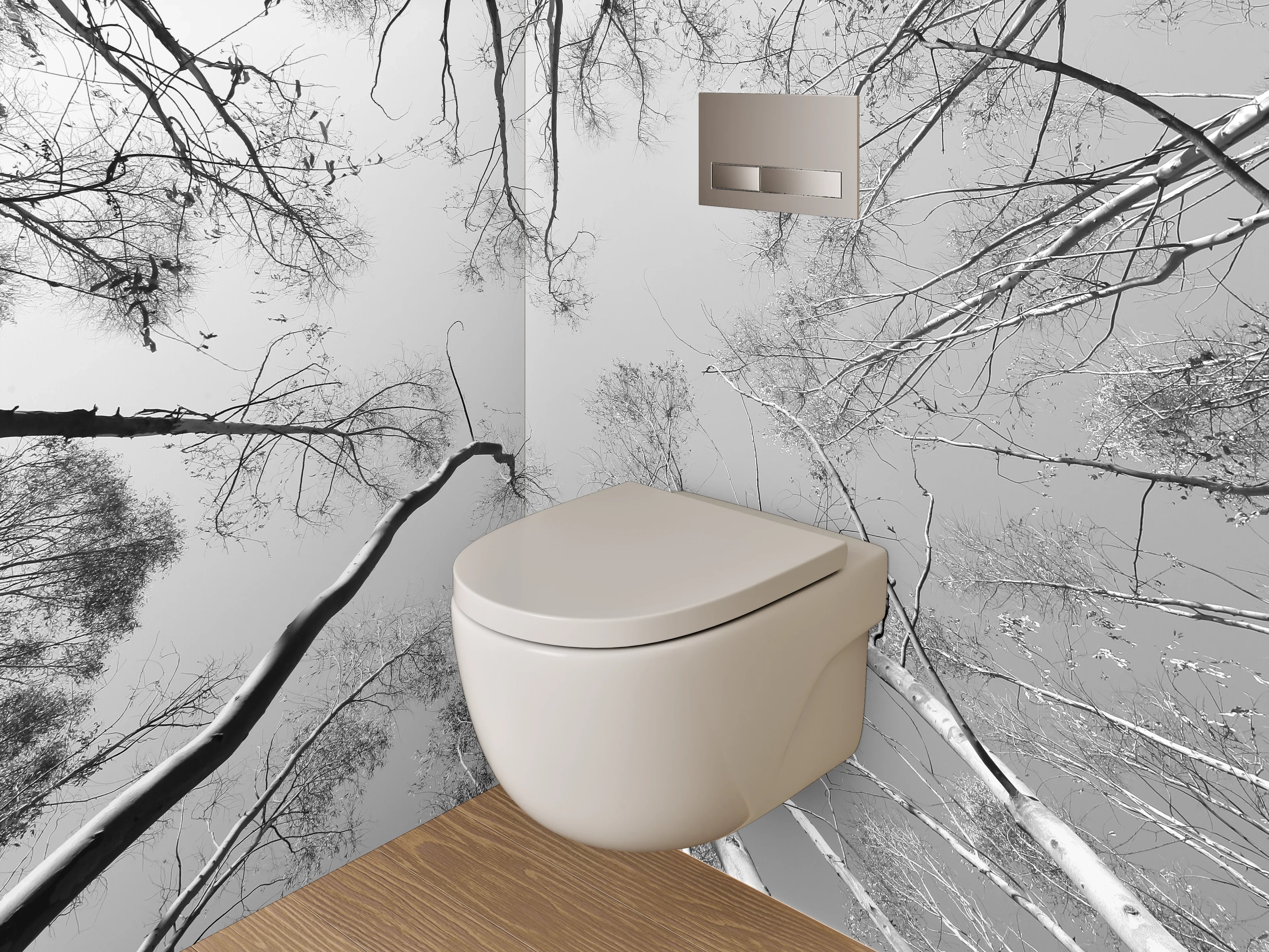 WC-Rückwand - Schwarz-Weiß Baumwipfelperspektive