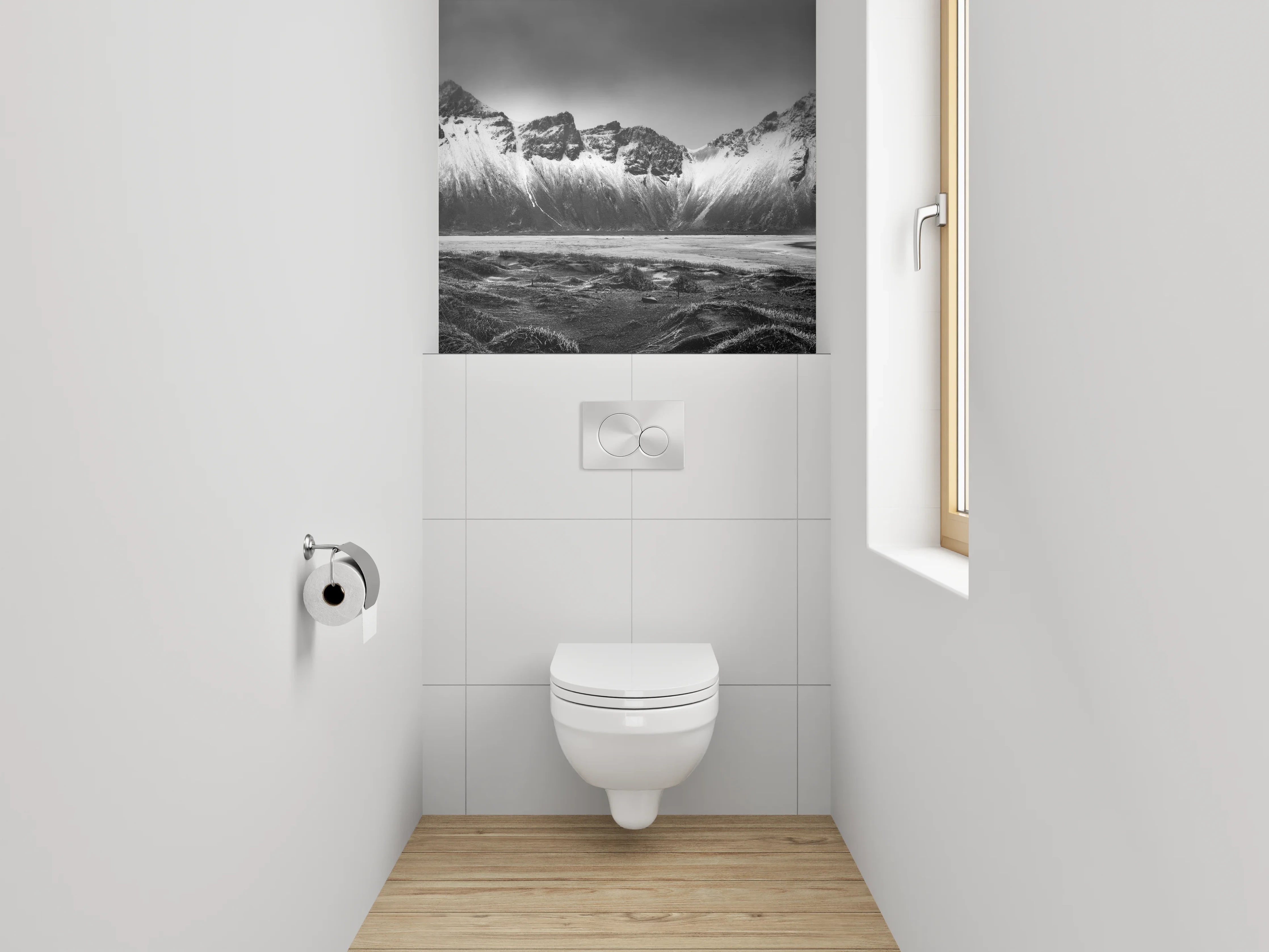 WC-Rückwand - Schwarz-Weiß Berglandschaft Panorama Fotokunst