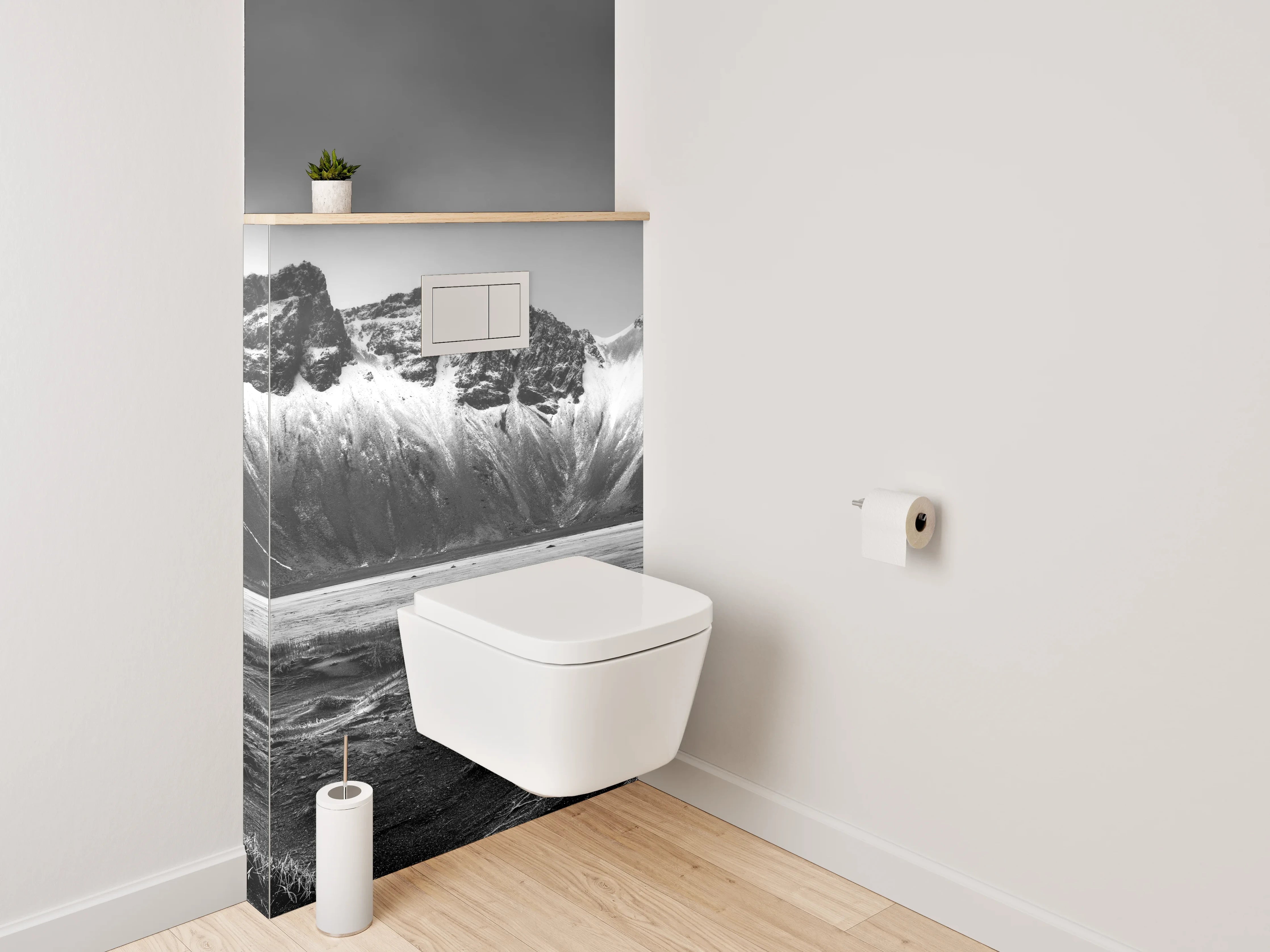 WC-Rückwand - Schwarz-Weiß Berglandschaft Panorama Fotokunst