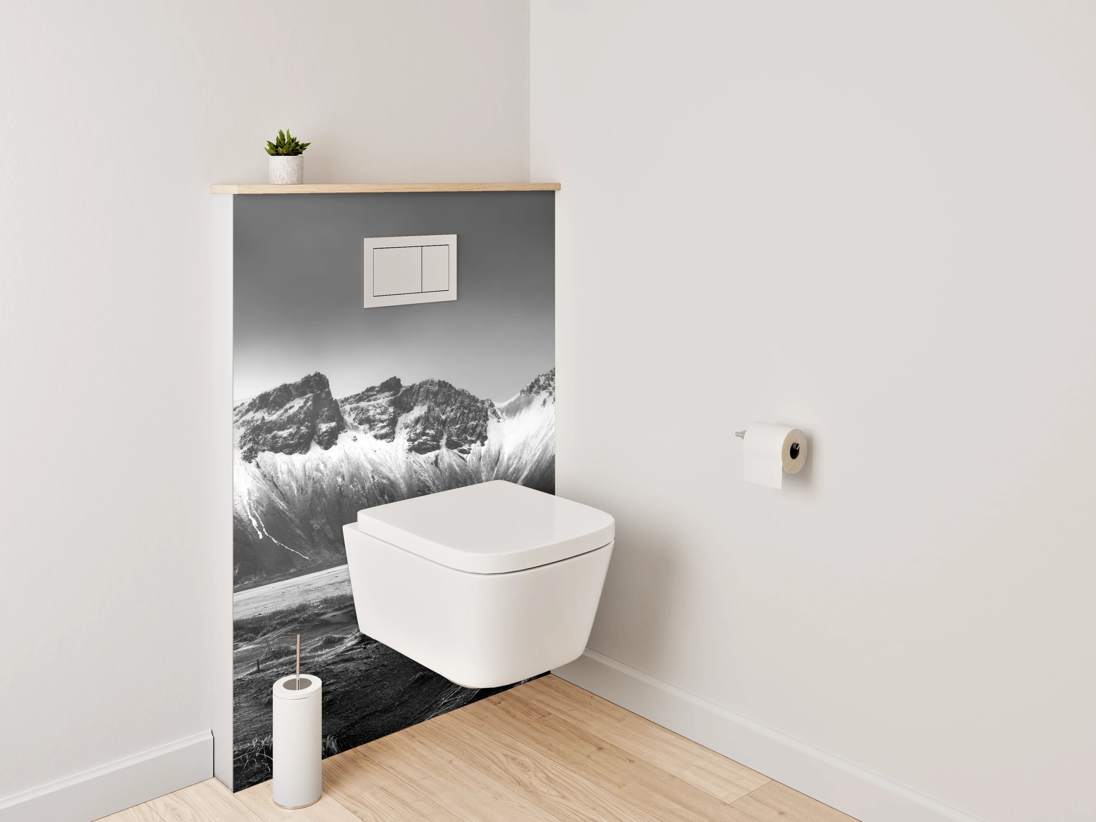 WC-Rückwand - Schwarz-Weiß Berglandschaft Panorama Fotokunst