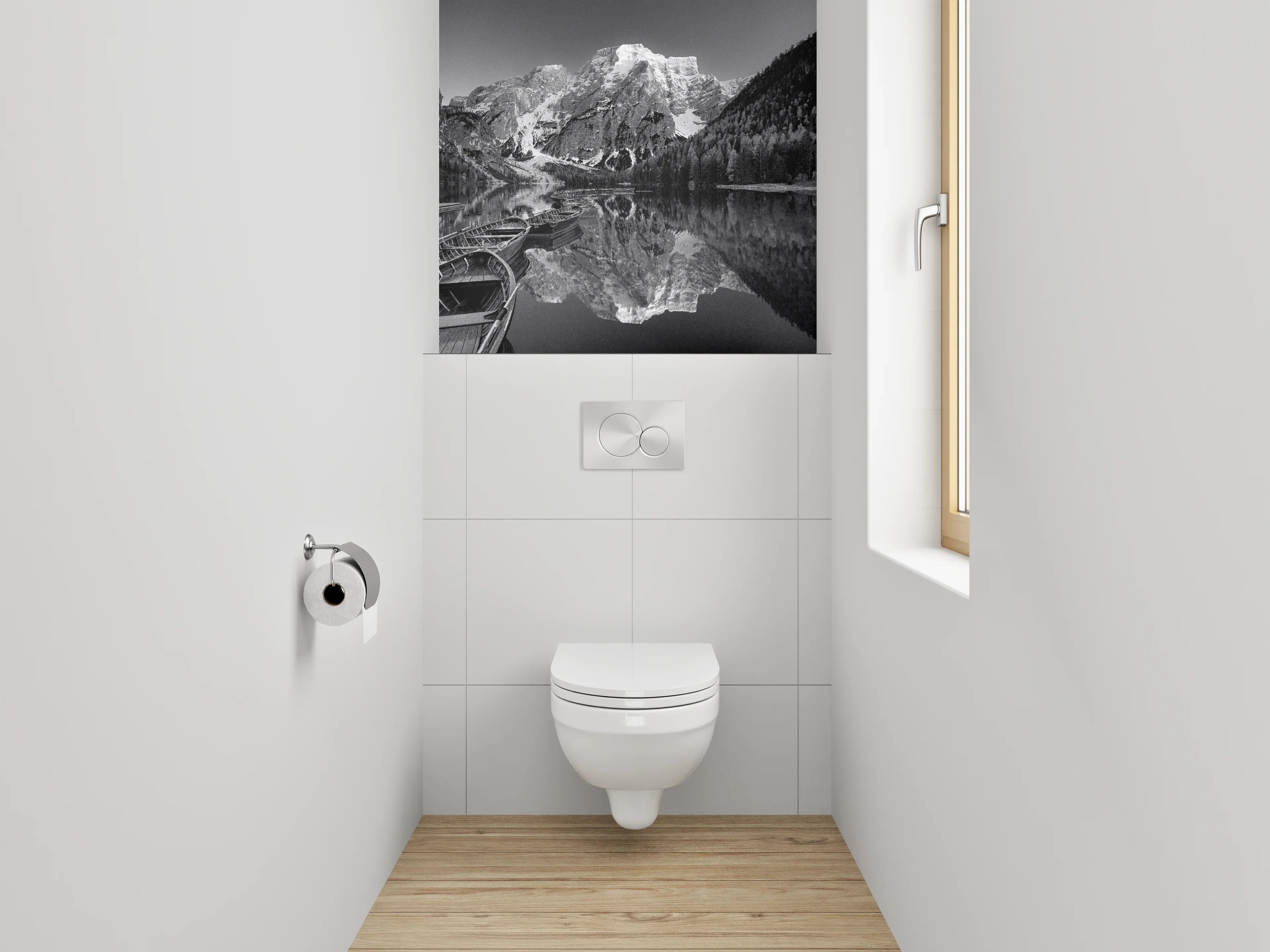 WC-Rückwand - Schwarz-Weiß Bergsee Panorama