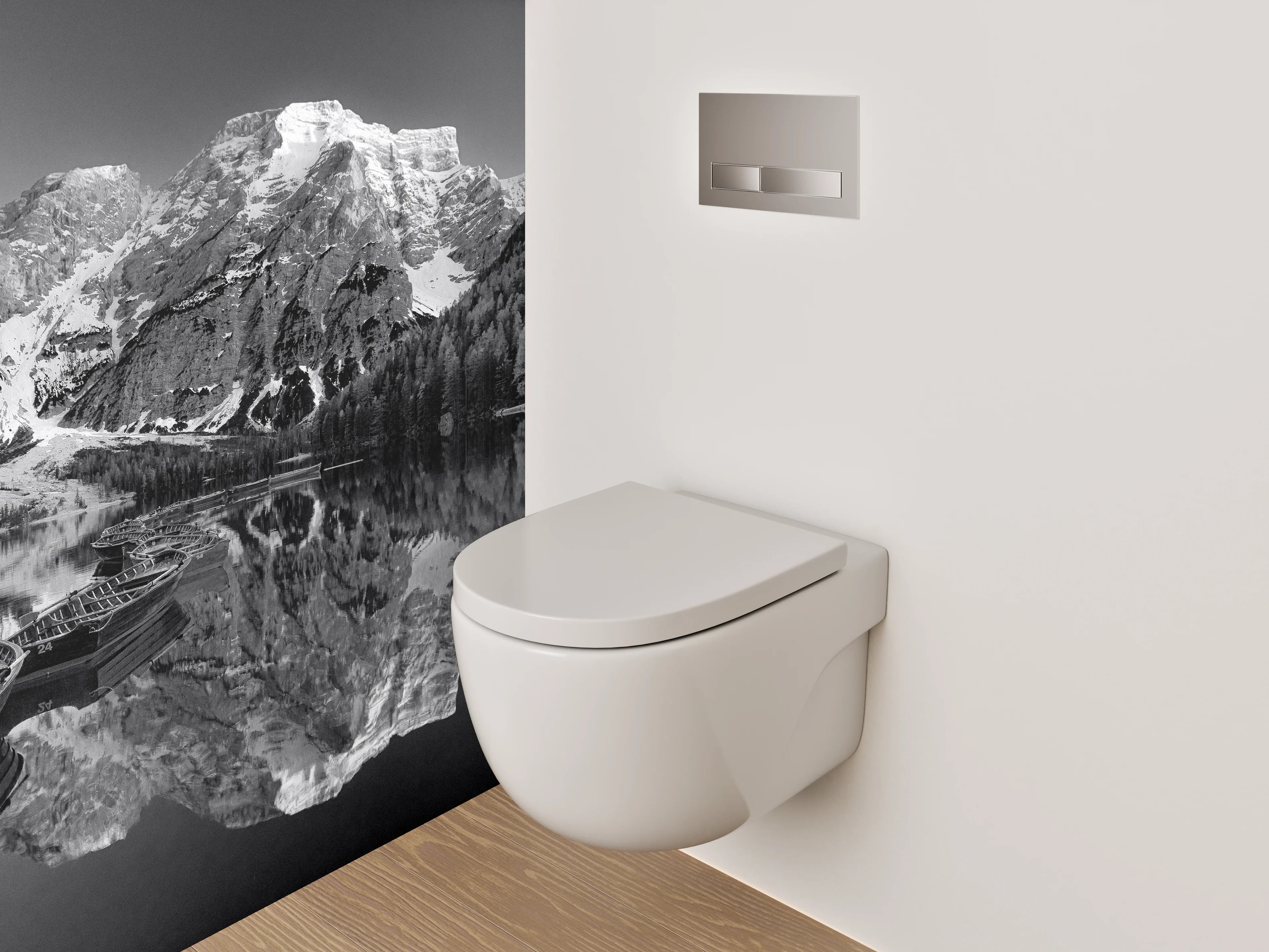 WC-Rückwand - Schwarz-Weiß Bergsee Panorama