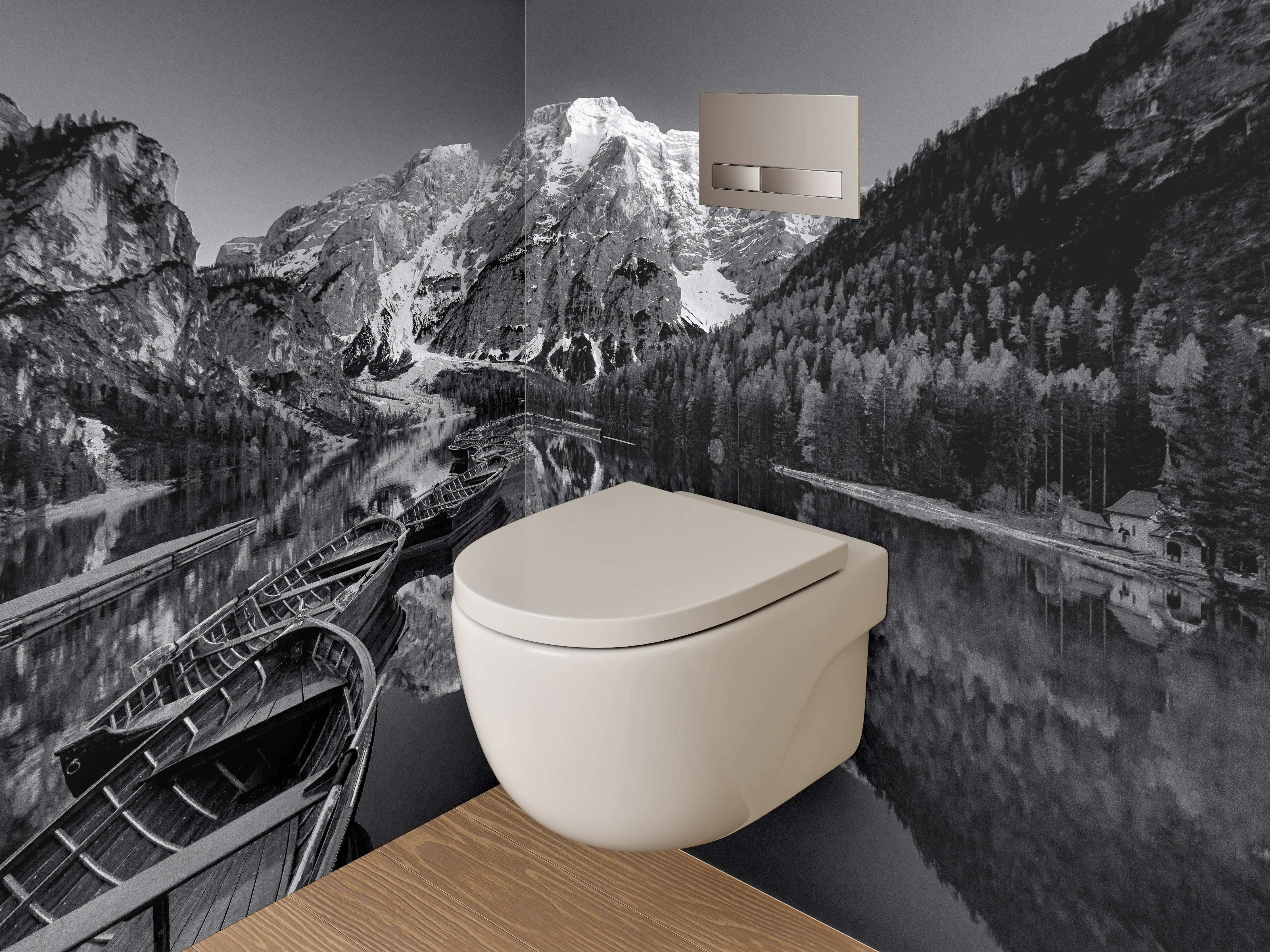 WC-Rückwand - Schwarz-Weiß Bergsee Panorama