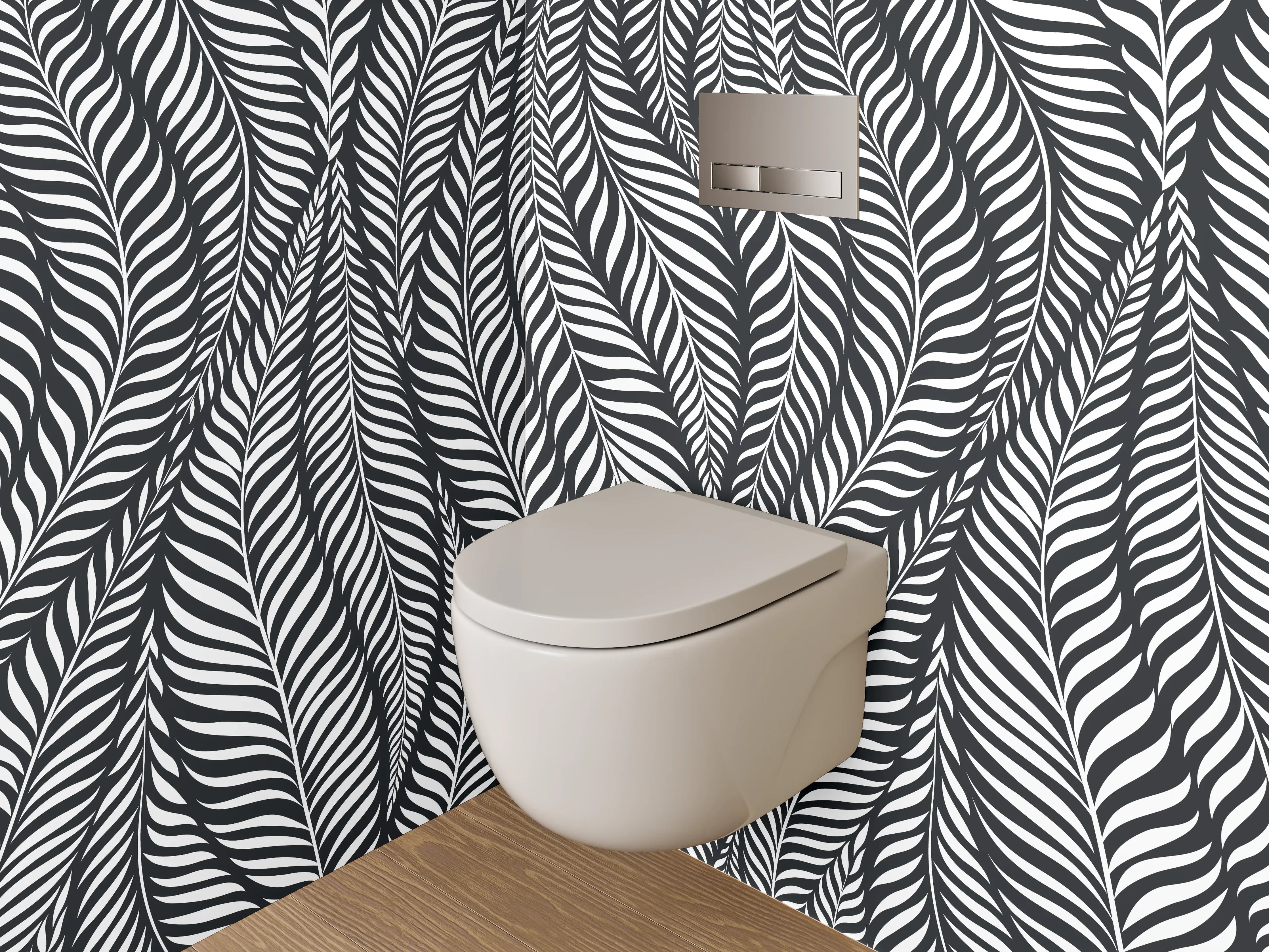 WC-Rückwand - Schwarz-Weiß Blätter Muster Grafik