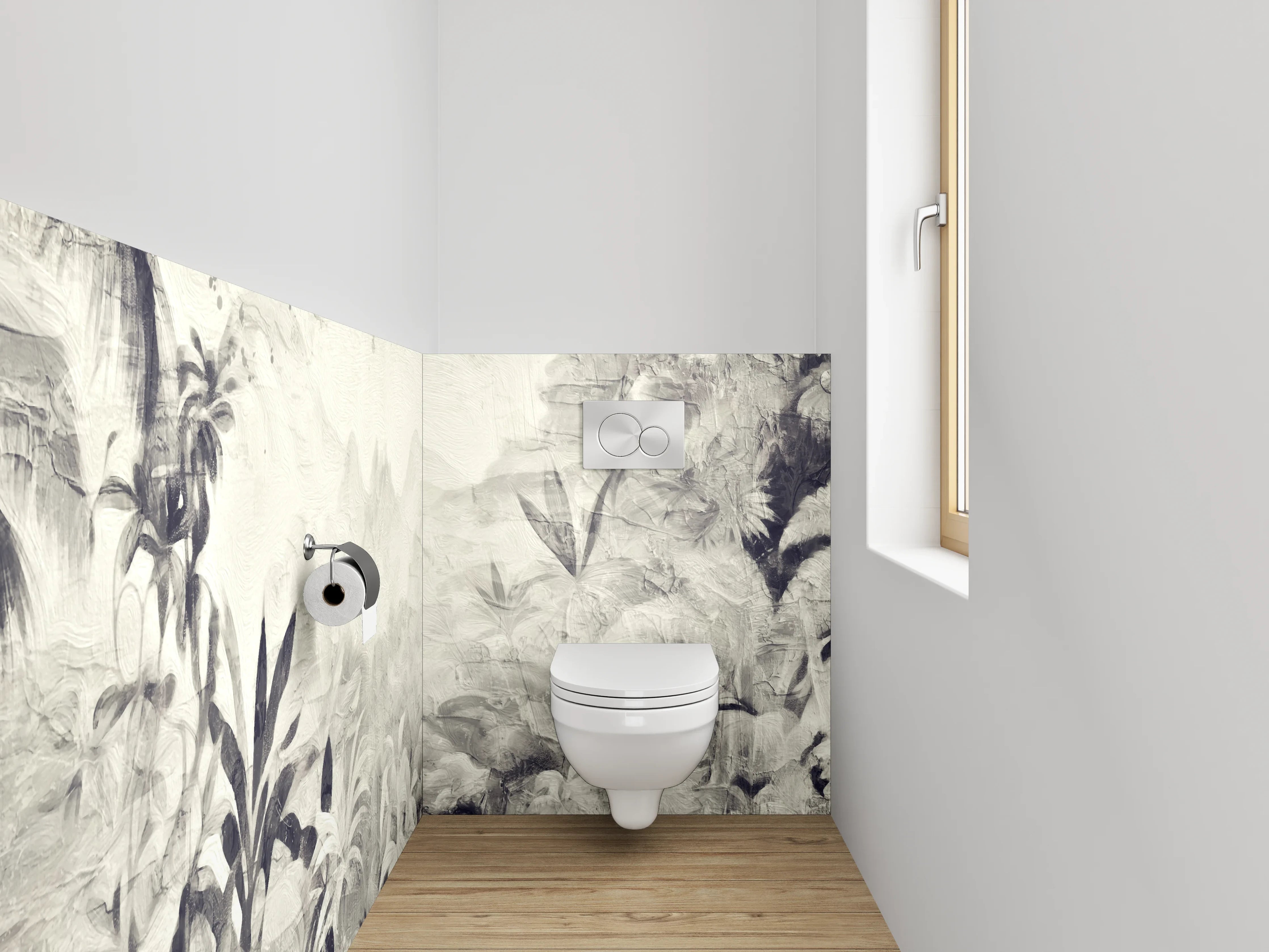 WC-Rückwand - Schwarz-Weiß Dschungel Aquarell Kunst