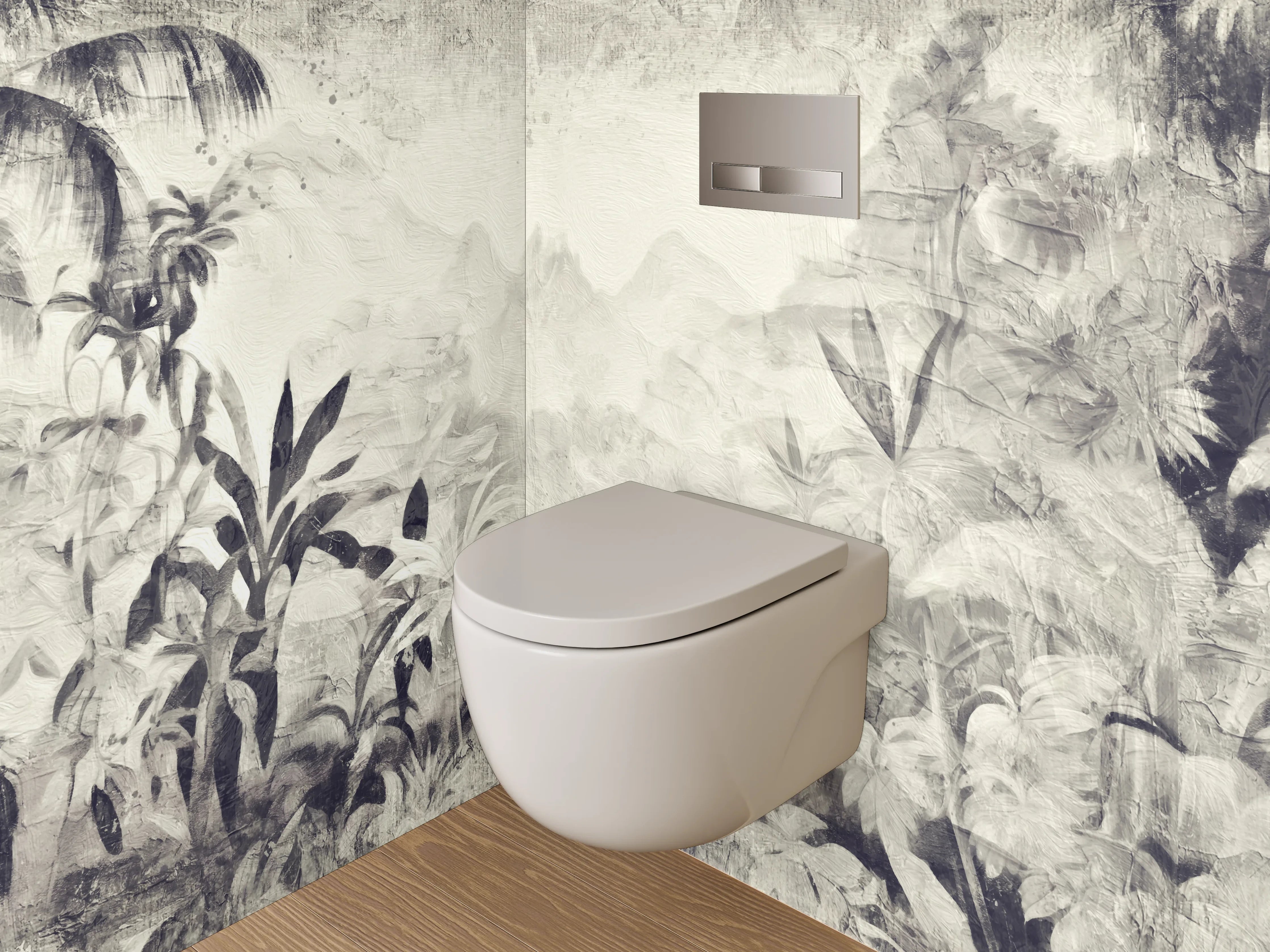 WC-Rückwand - Schwarz-Weiß Dschungel Aquarell Kunst