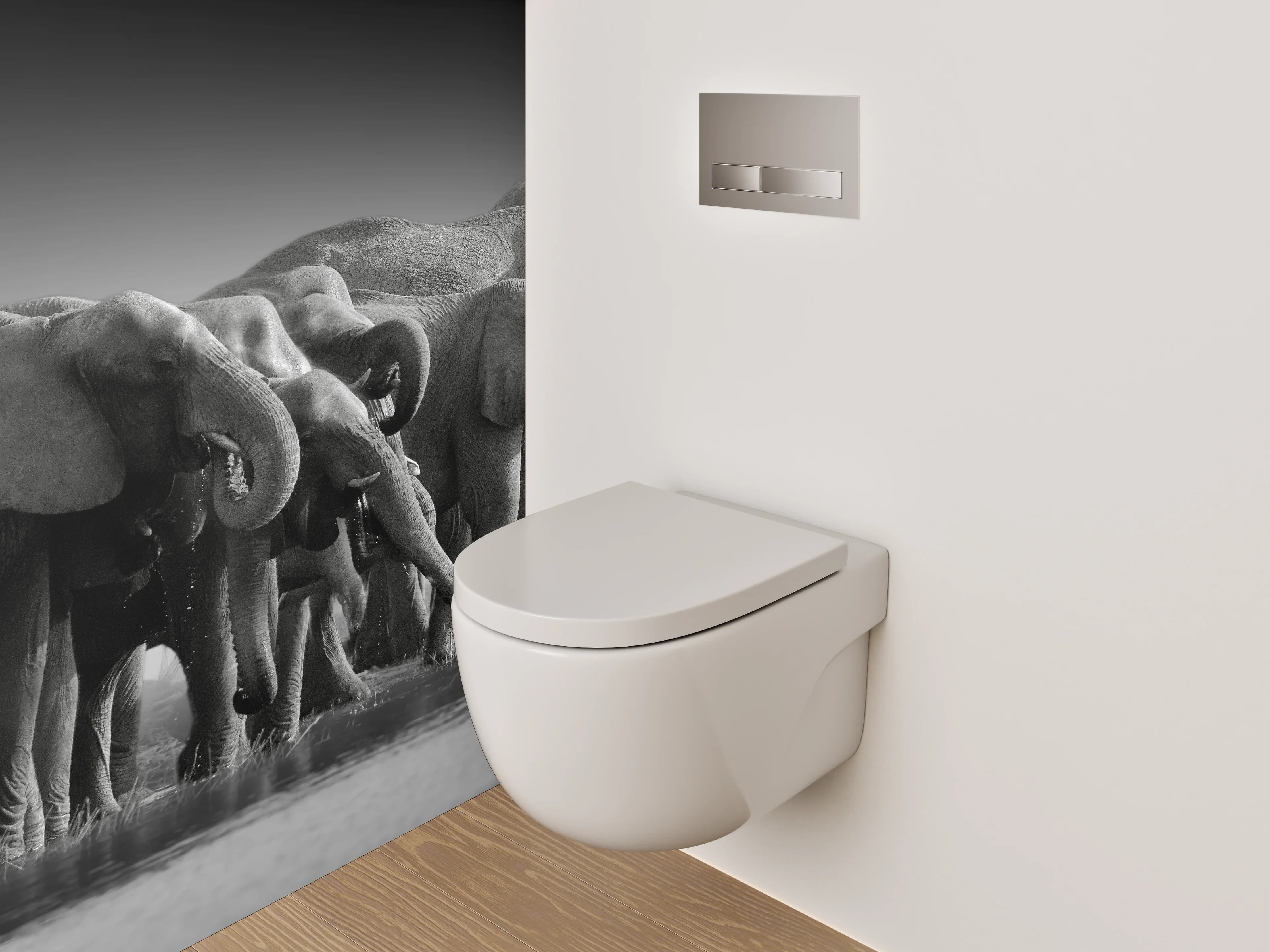 WC-Rückwand - Schwarz-Weiß Elefantenherde Savanne