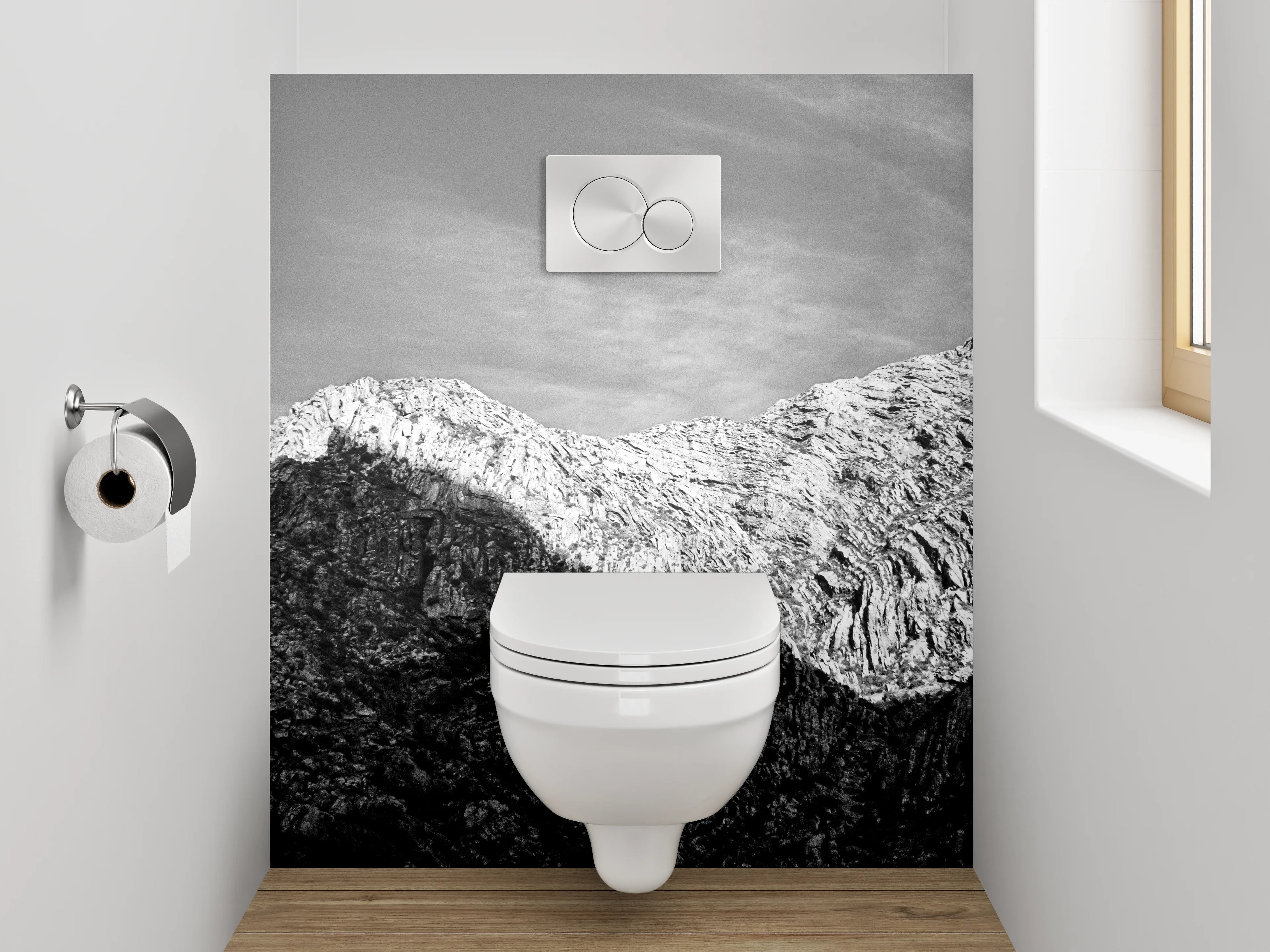 WC-Rückwand - Schwarz-Weiß Gebirge Landschaft Fotografie