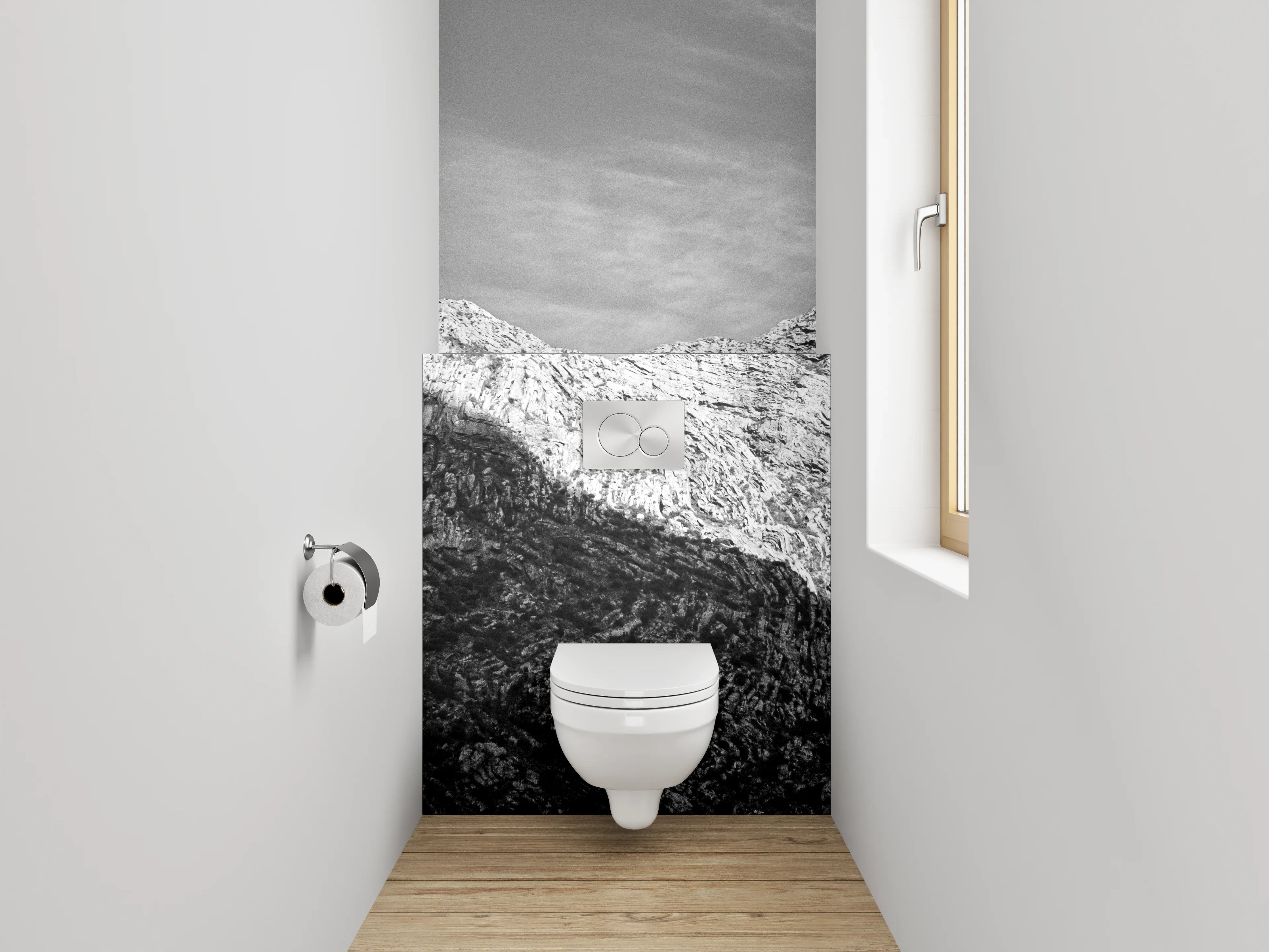 WC-Rückwand - Schwarz-Weiß Gebirge Landschaft Fotografie