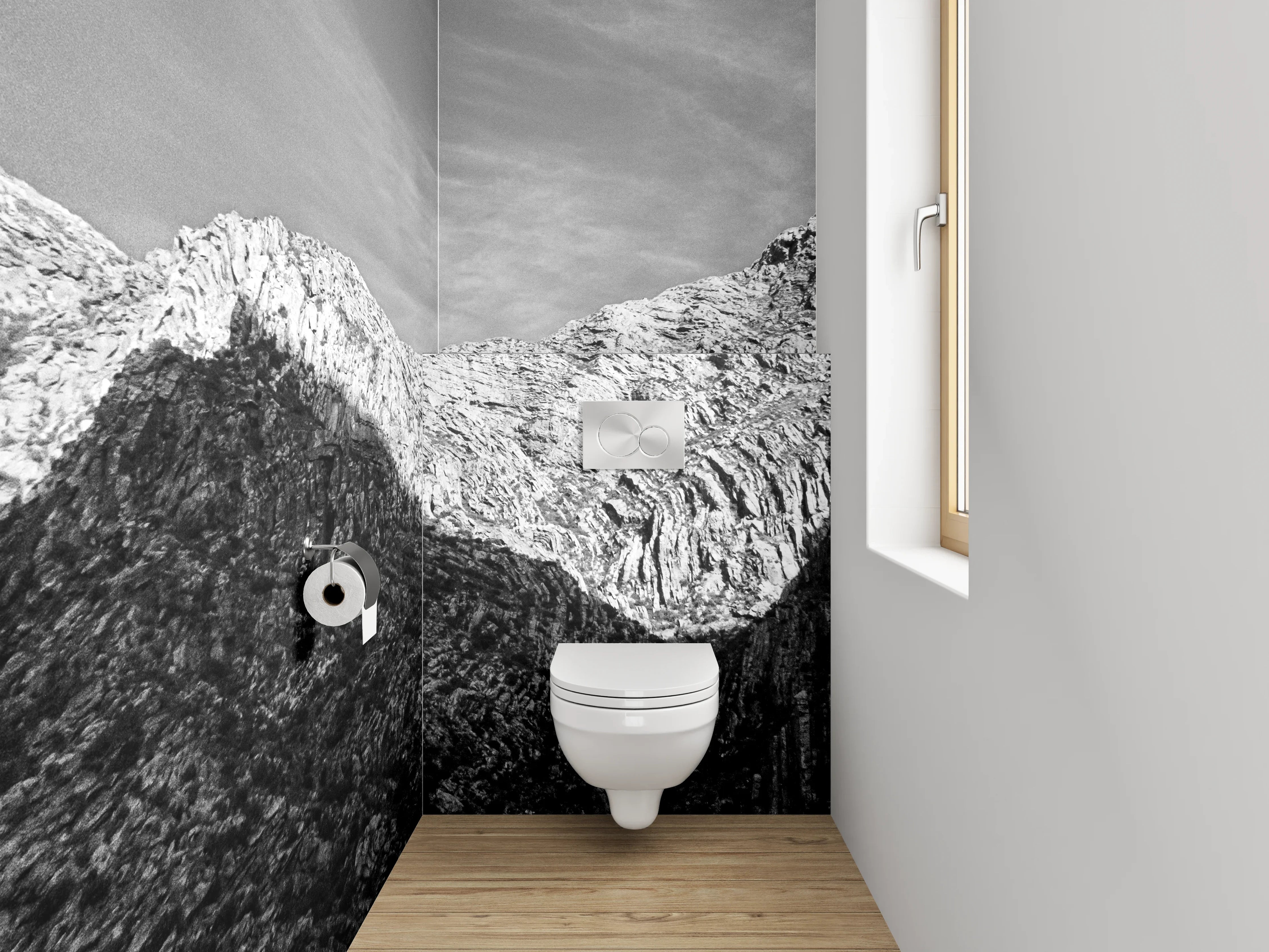 WC-Rückwand - Schwarz-Weiß Gebirge Landschaft Fotografie