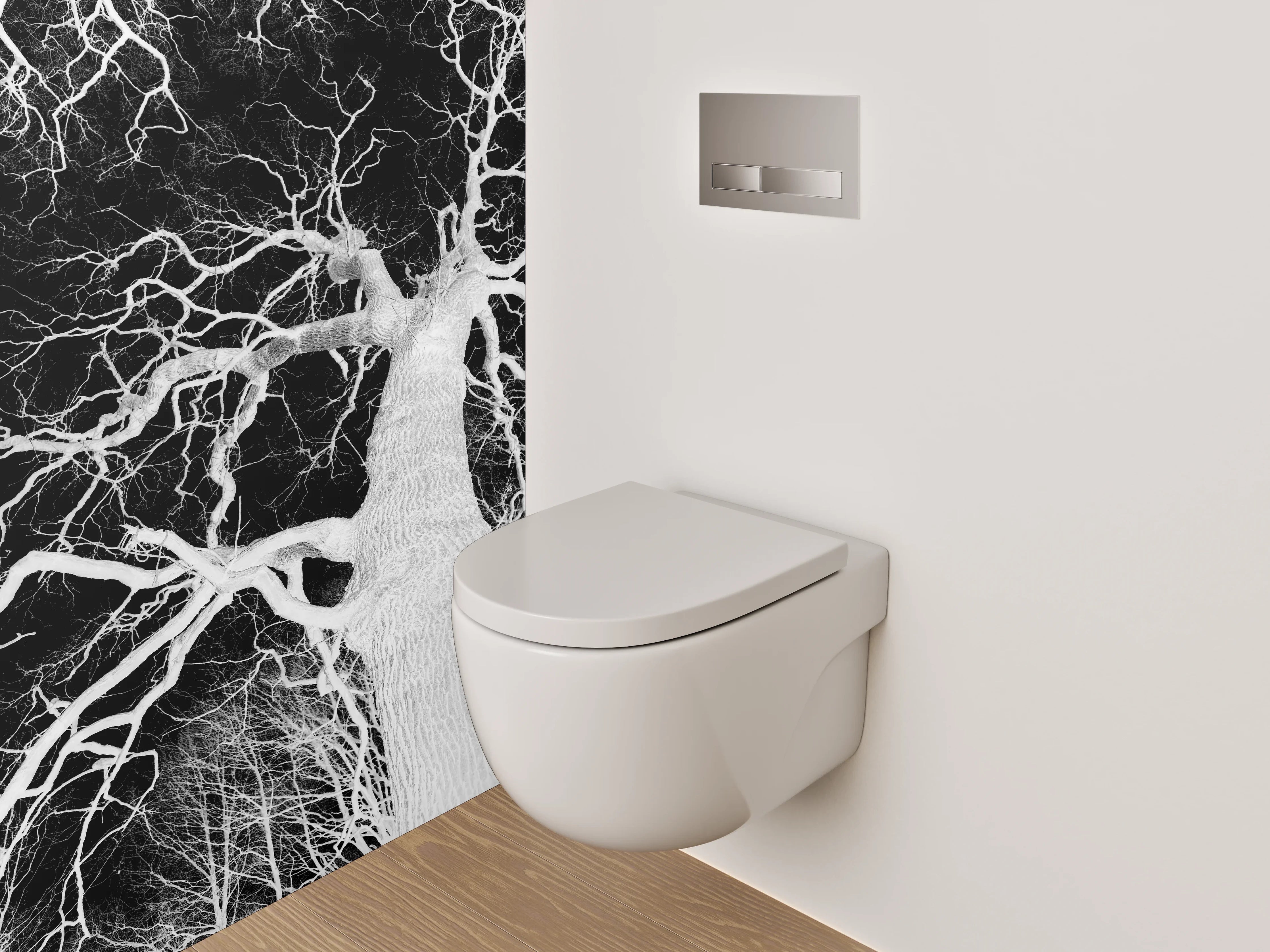 WC-Rückwand - Schwarz-Weiß Negativ Baumästhetik