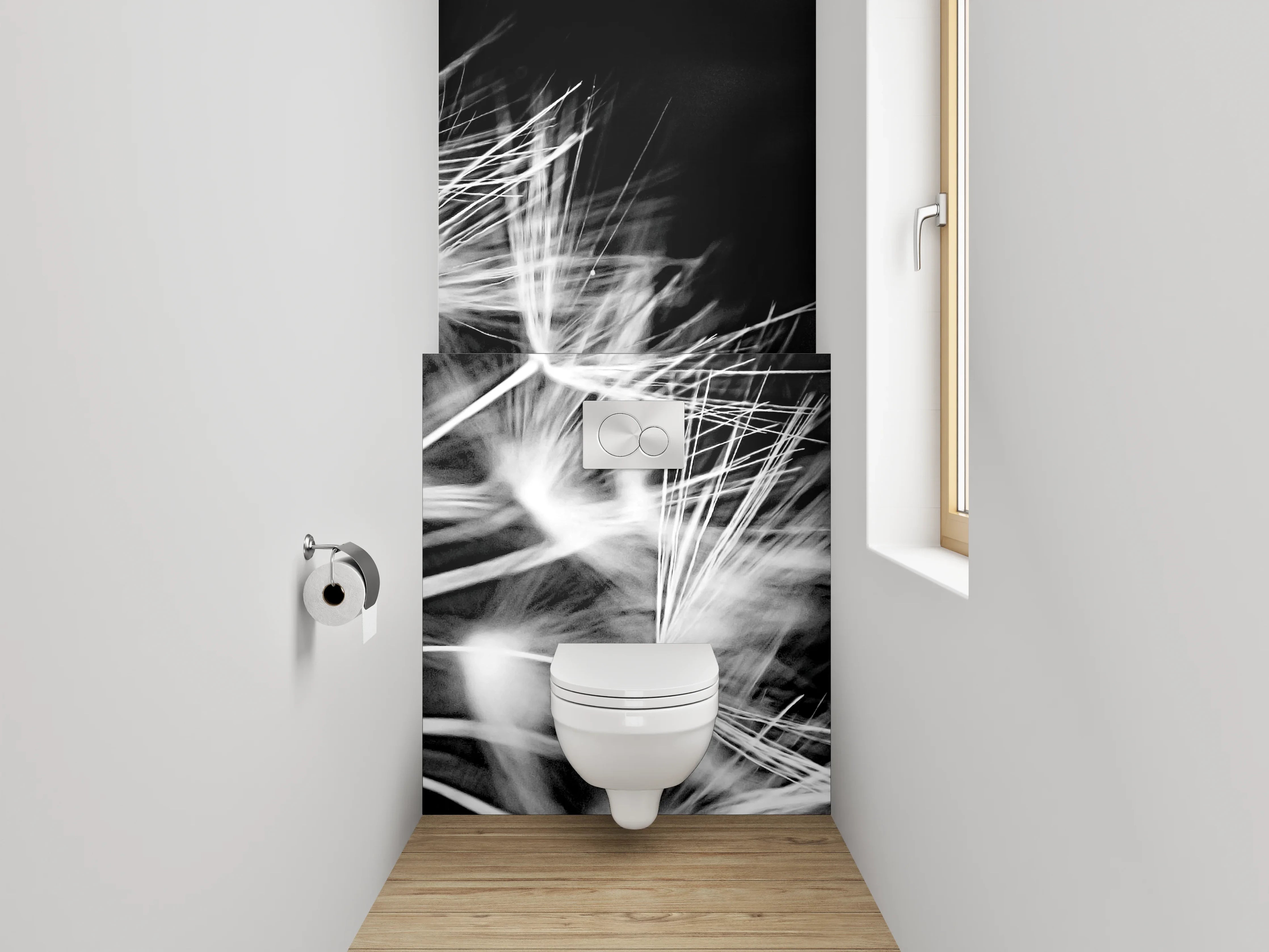 WC-Rückwand - Schwarz-Weiß Pusteblume Fotokunst