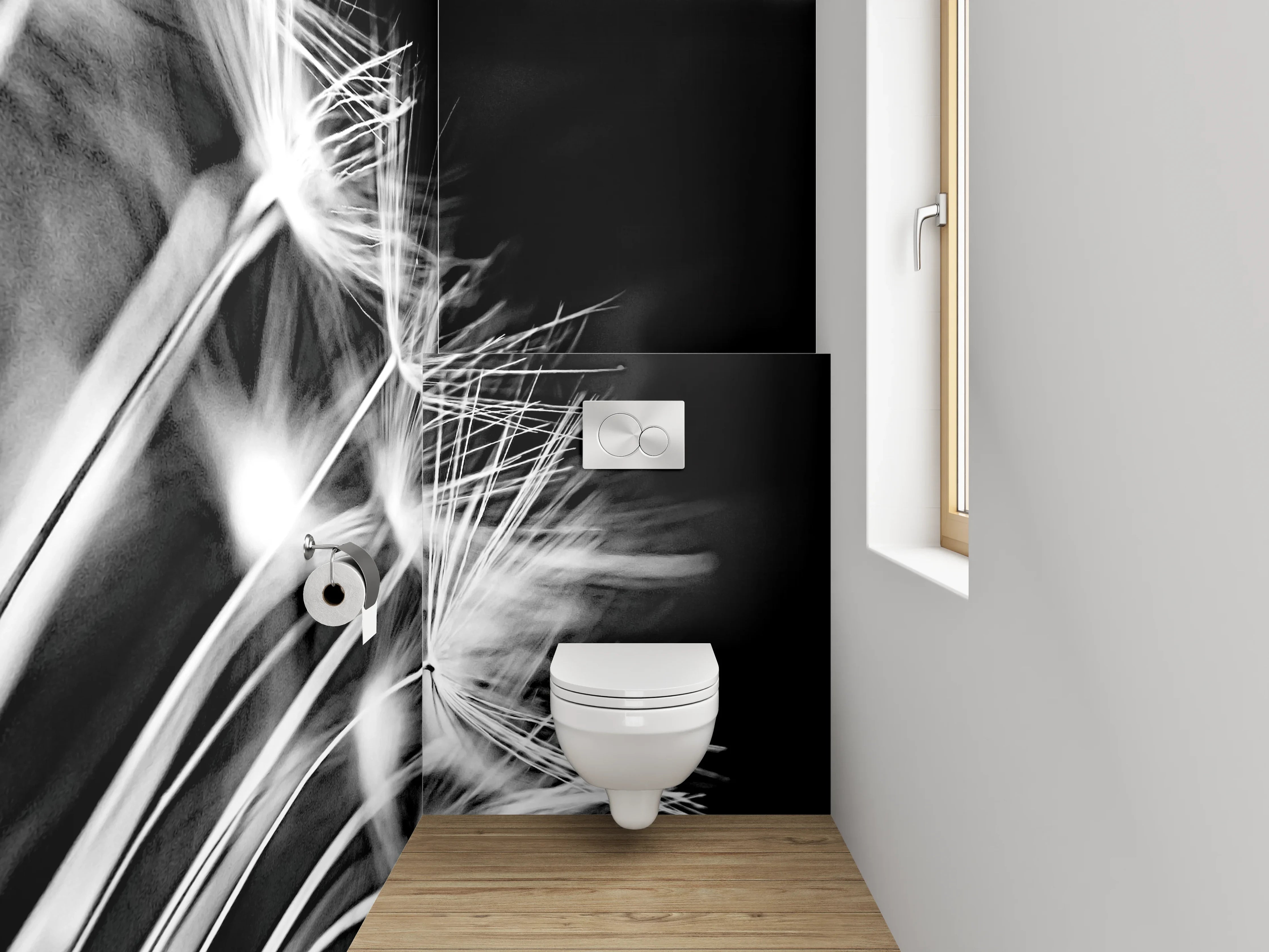 WC-Rückwand - Schwarz-Weiß Pusteblume Fotokunst