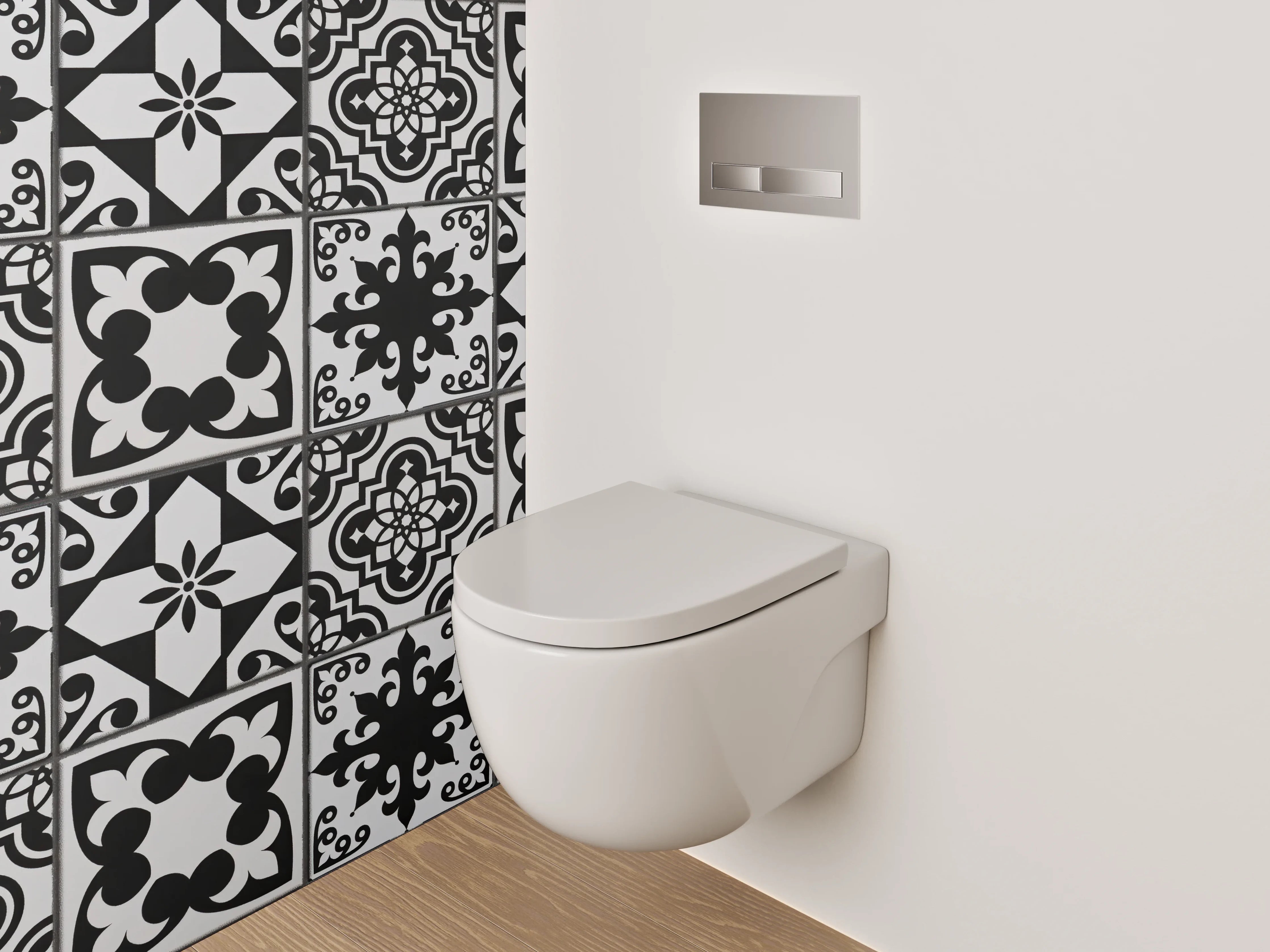 WC-Rückwand - Schwarz-Weiß Retro Musterfliese