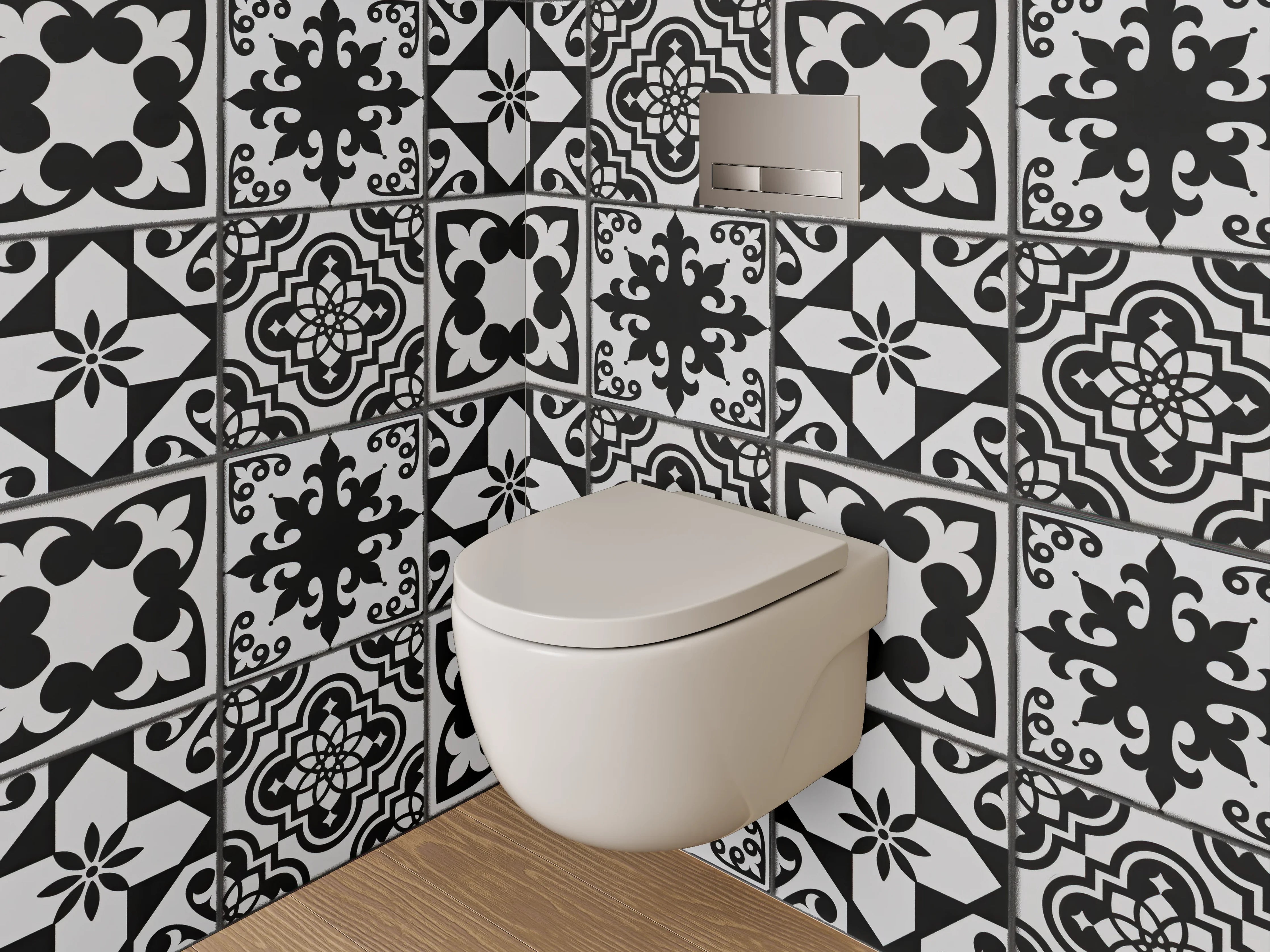 WC-Rückwand - Schwarz-Weiß Retro Musterfliese