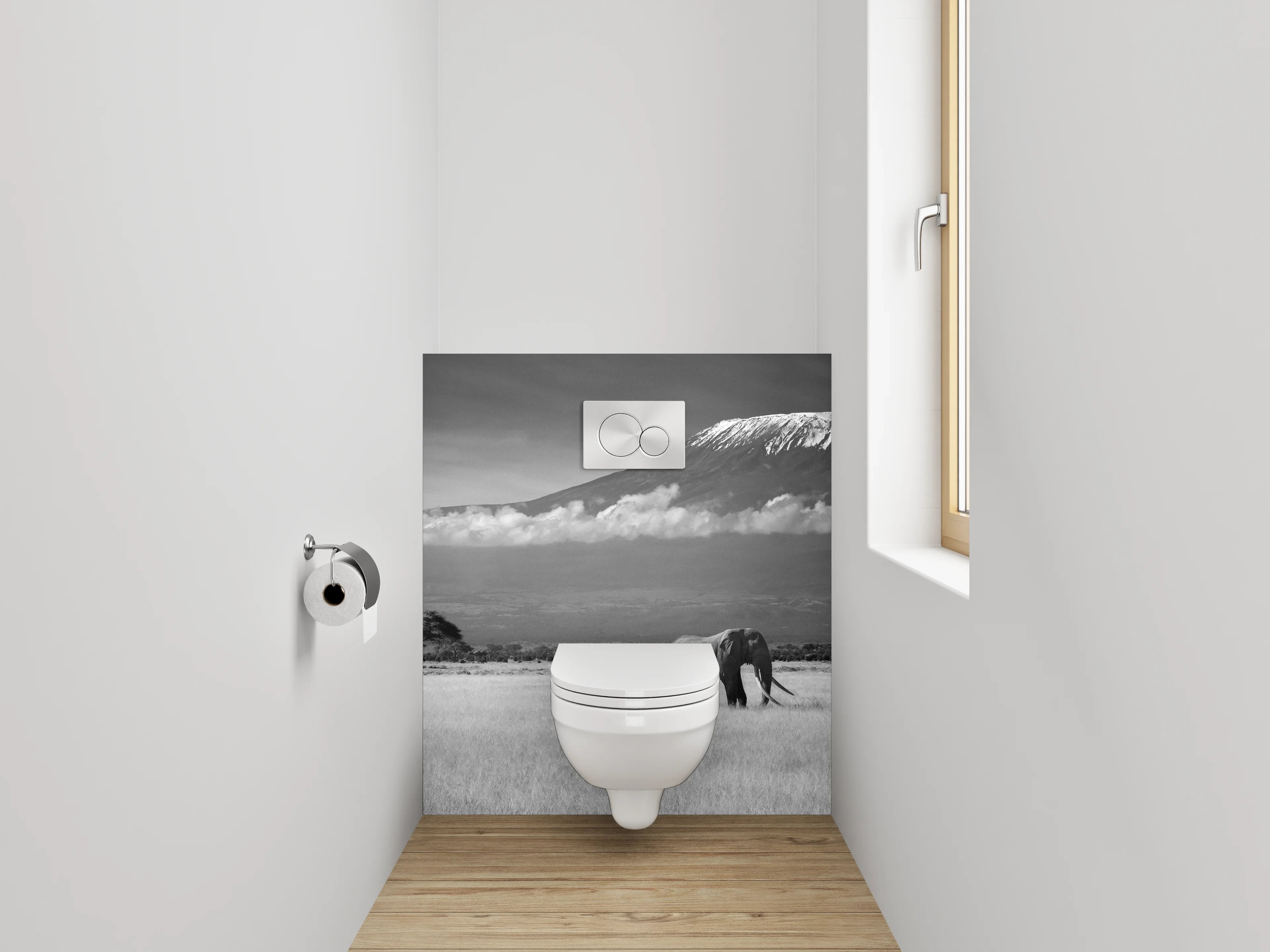 WC-Rückwand - Schwarz-Weiß Safari Elefant Landschaft