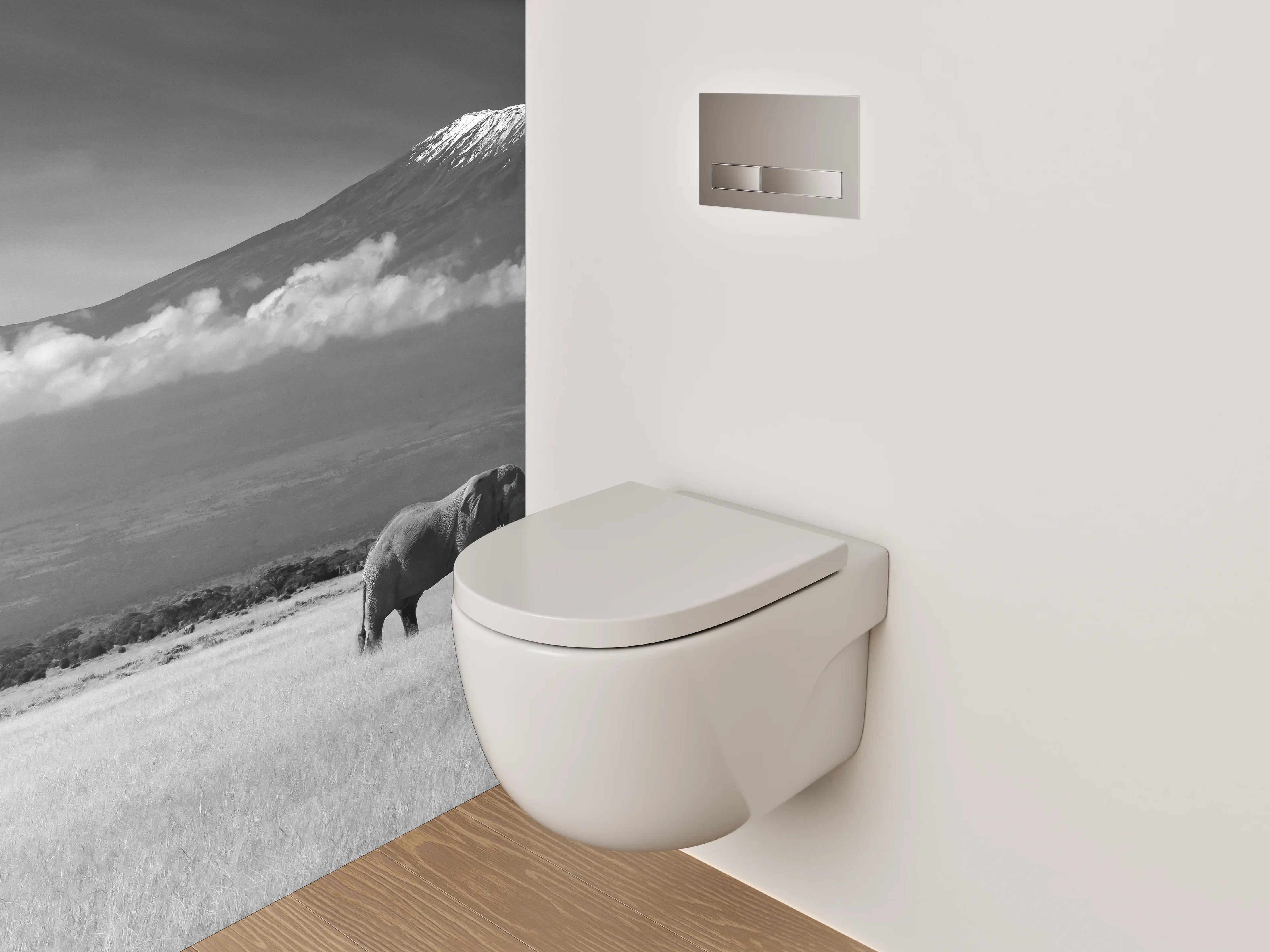 WC-Rückwand - Schwarz-Weiß Safari Elefant Landschaft