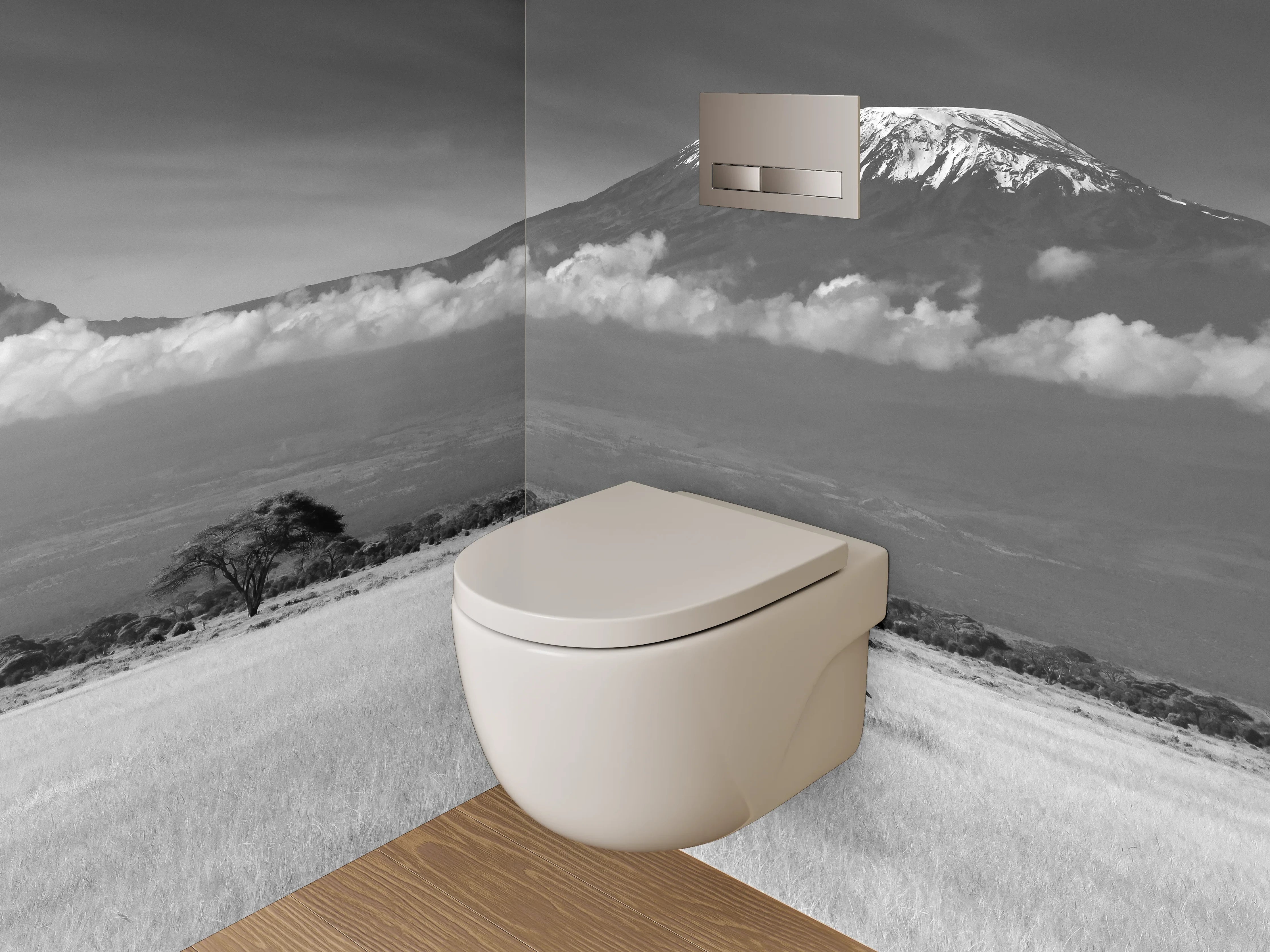 WC-Rückwand - Schwarz-Weiß Safari Elefant Landschaft