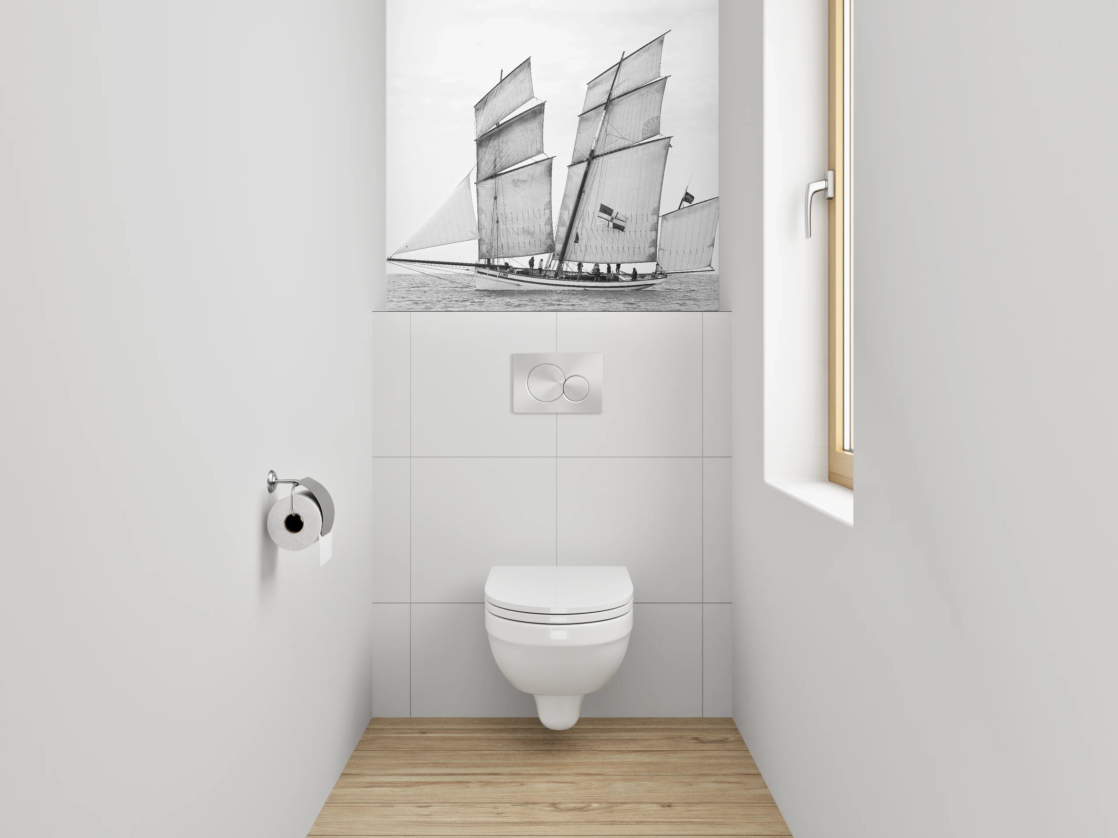 WC-Rückwand - Schwarz-Weiß Segelschiff auf dem Meer
