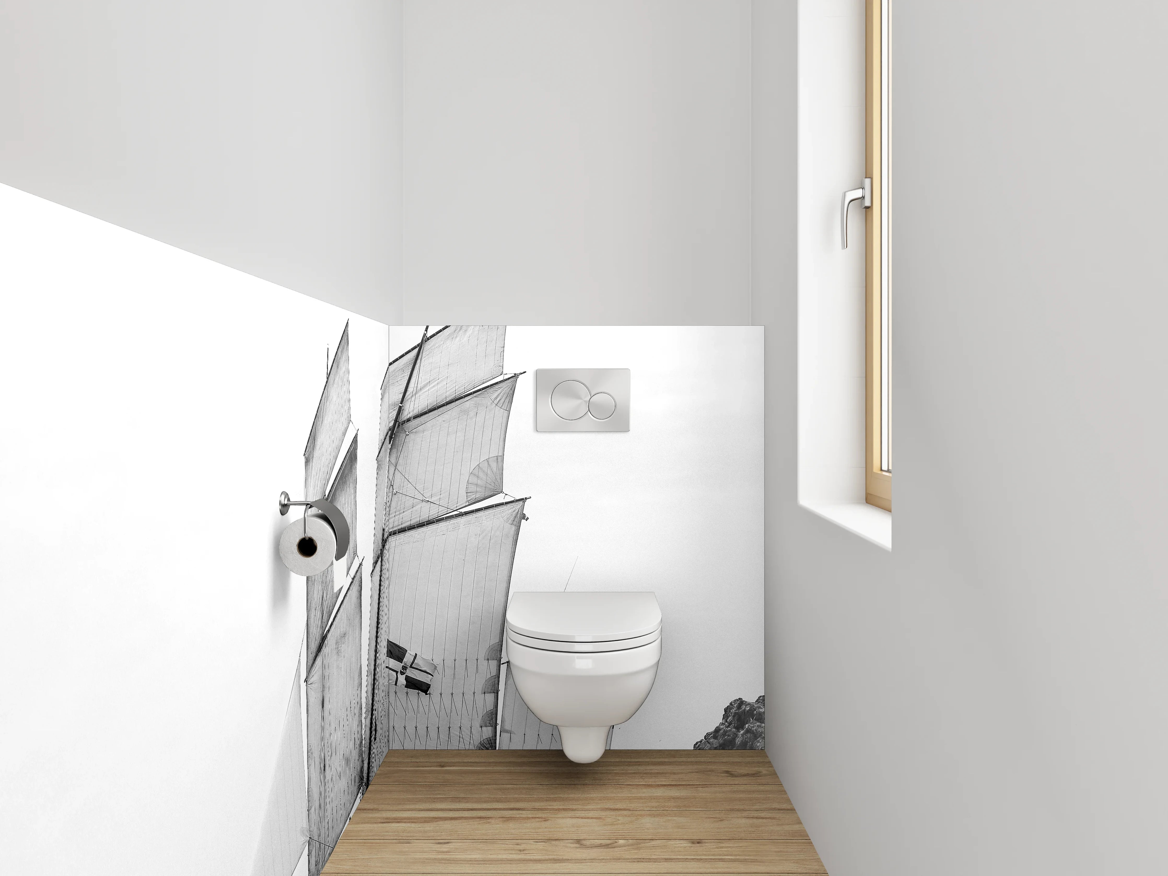 WC-Rückwand - Schwarz-Weiß Segelschiff auf dem Meer