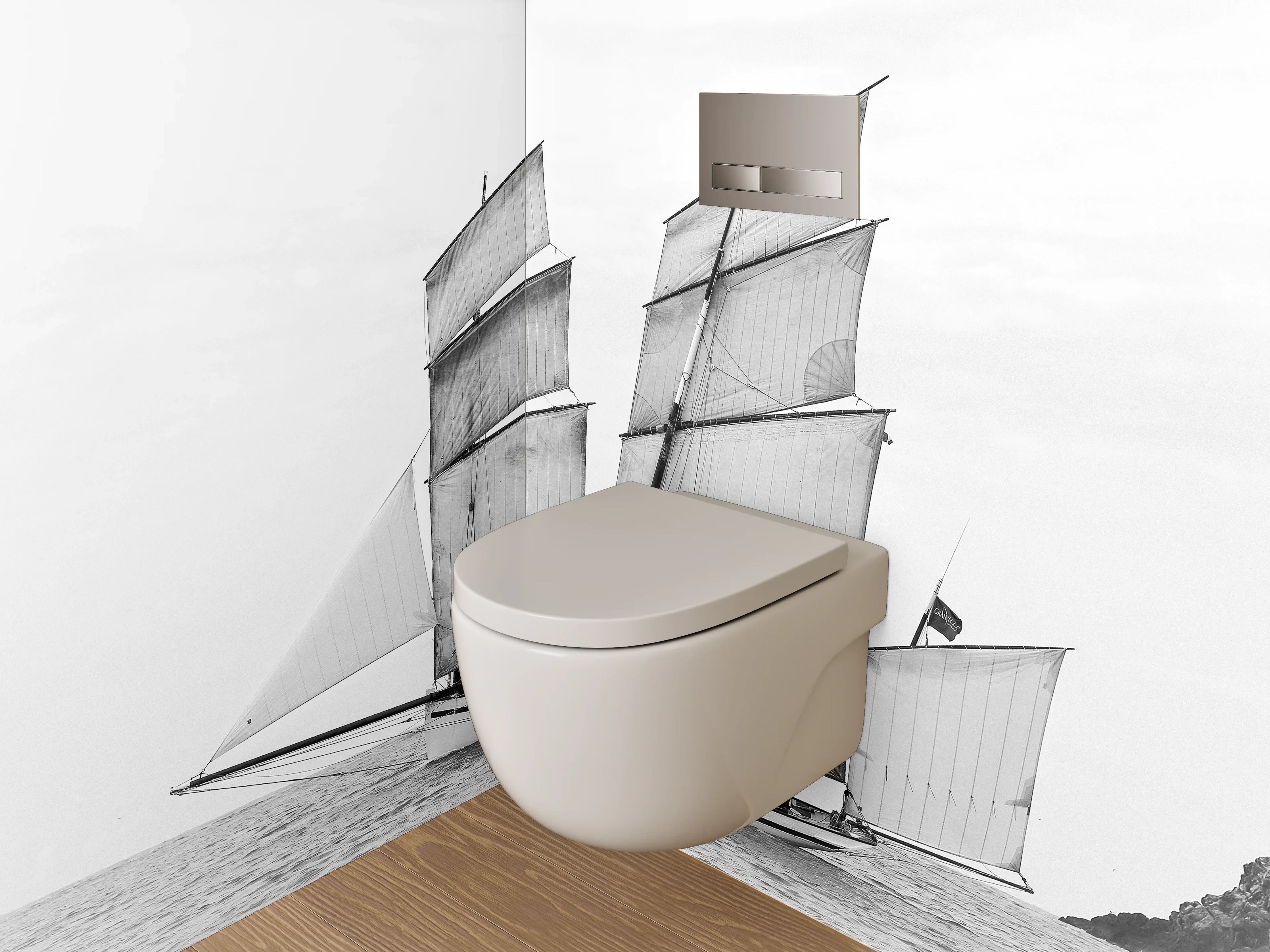 WC-Rückwand - Schwarz-Weiß Segelschiff auf dem Meer