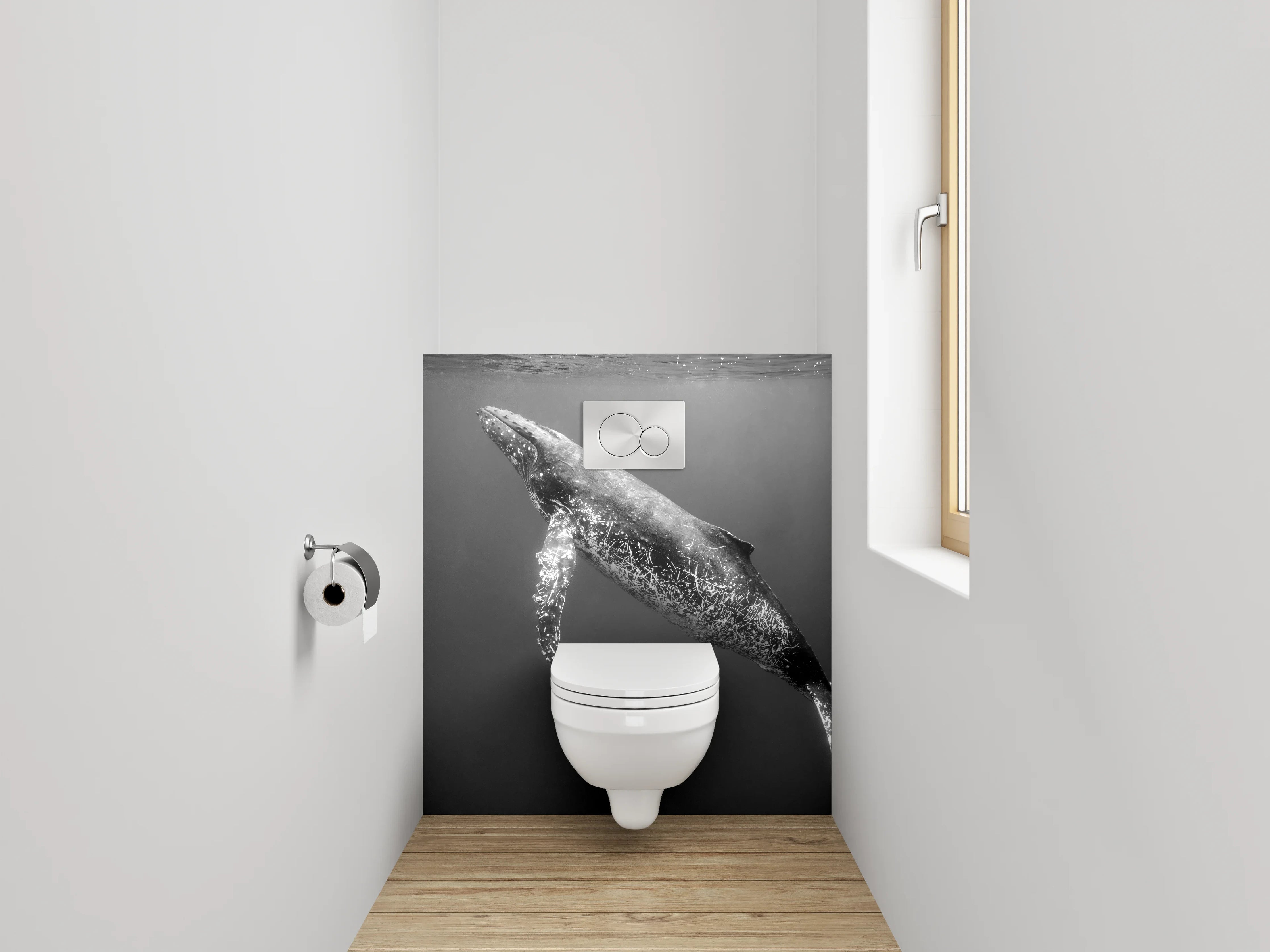 WC-Rückwand - Schwarz-Weiß Wal Unterwasser