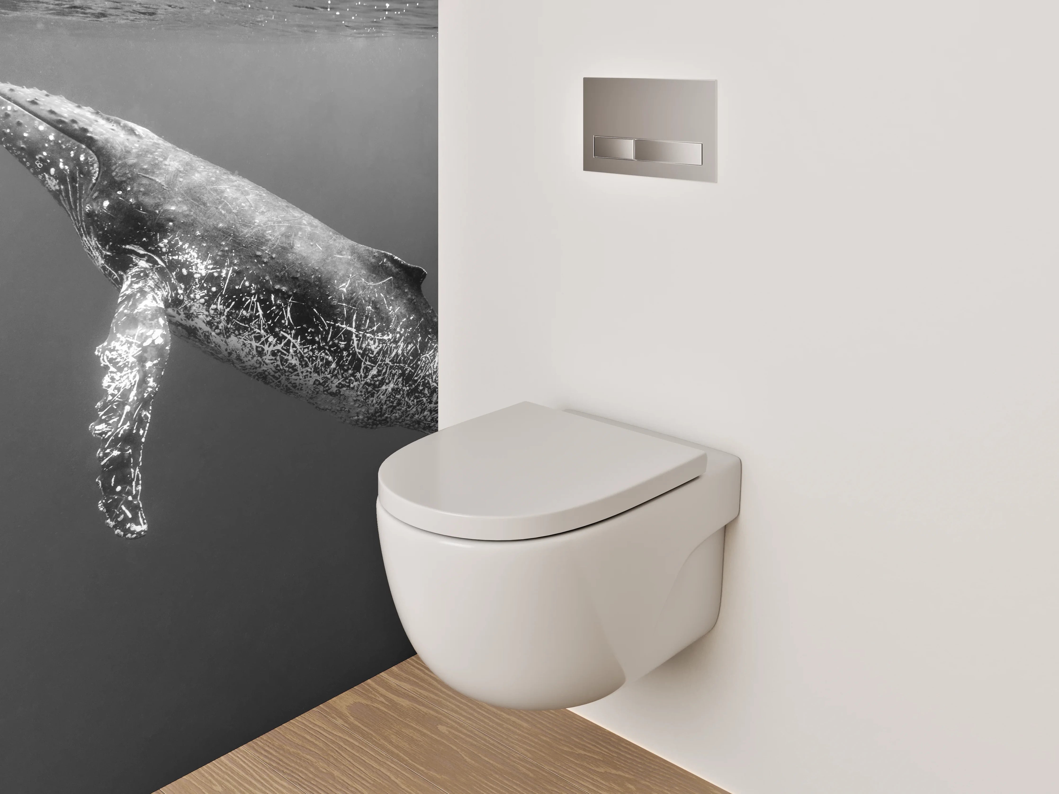WC-Rückwand - Schwarz-Weiß Wal Unterwasser