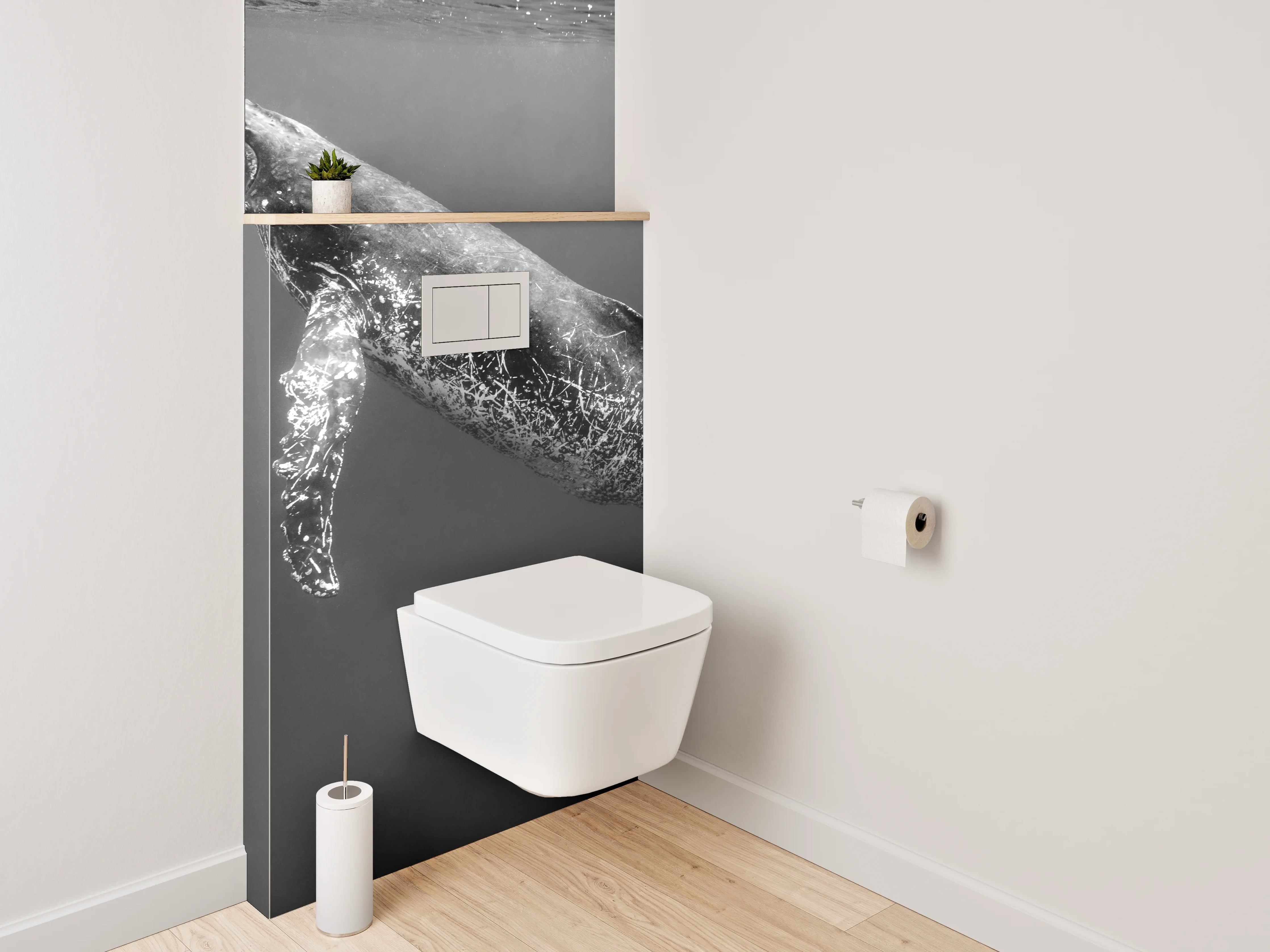 WC-Rückwand - Schwarz-Weiß Wal Unterwasser