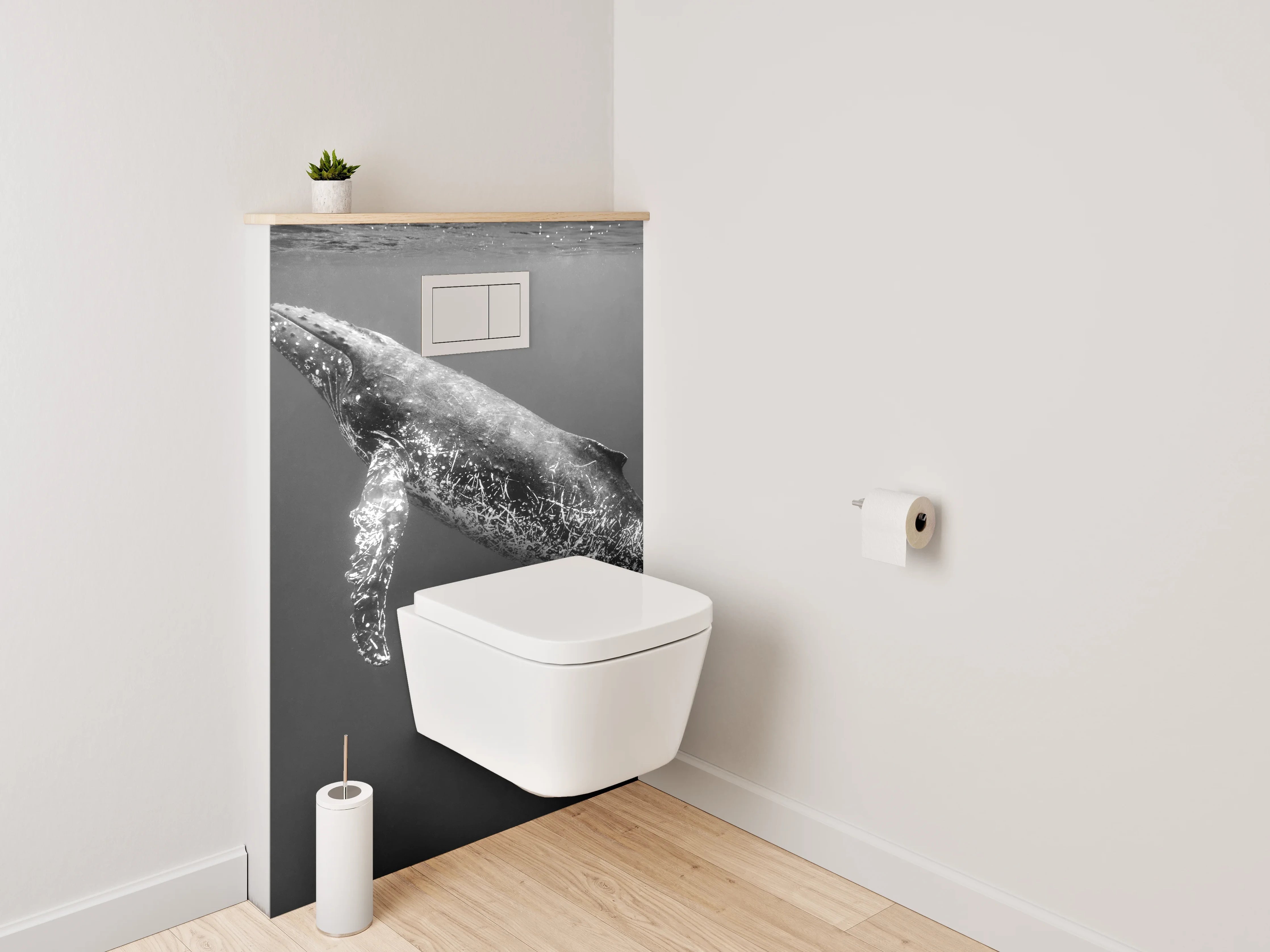 WC-Rückwand - Schwarz-Weiß Wal Unterwasser