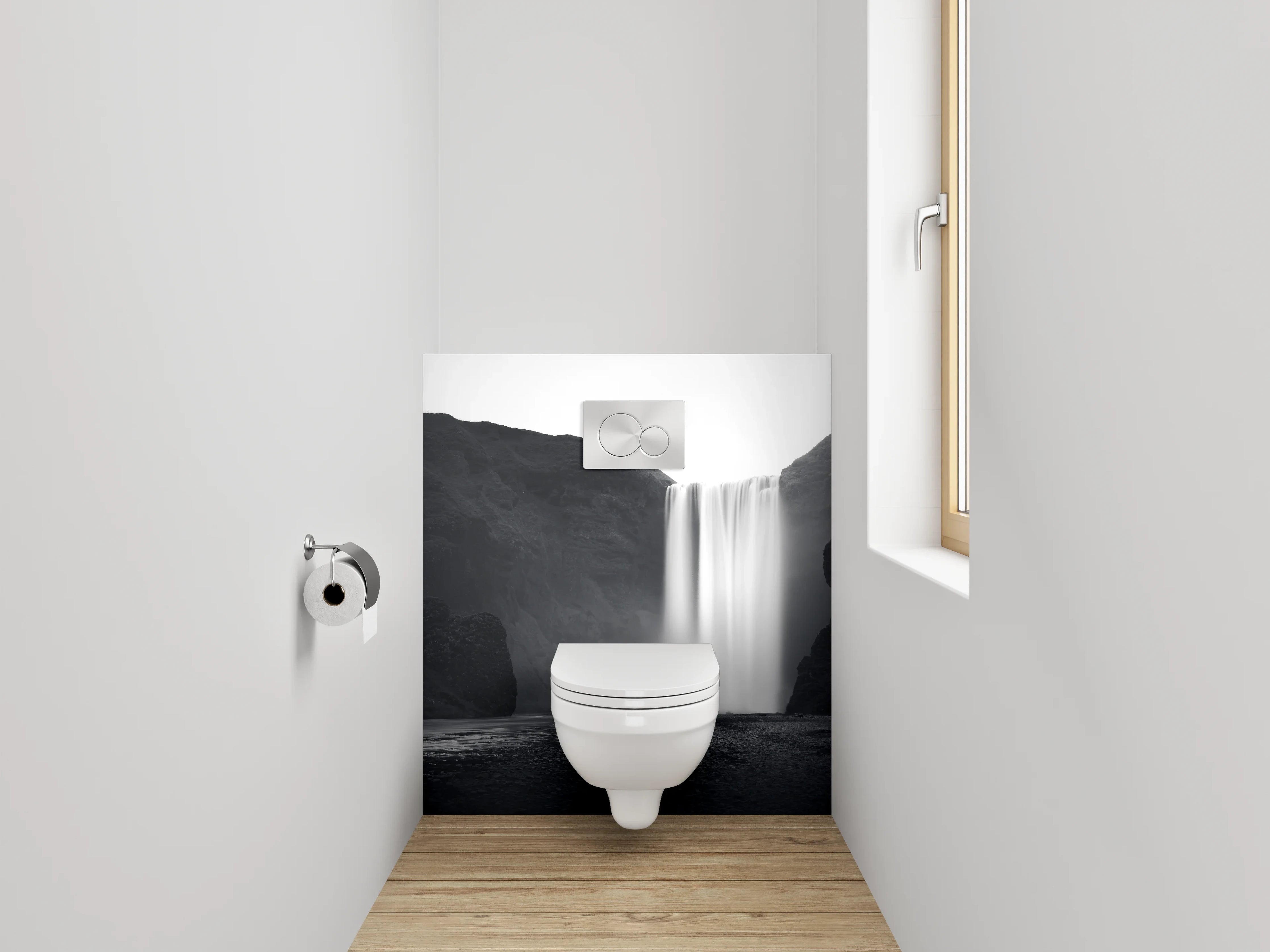 WC-Rückwand - Schwarz-Weiß Wasserfall Fotokunst