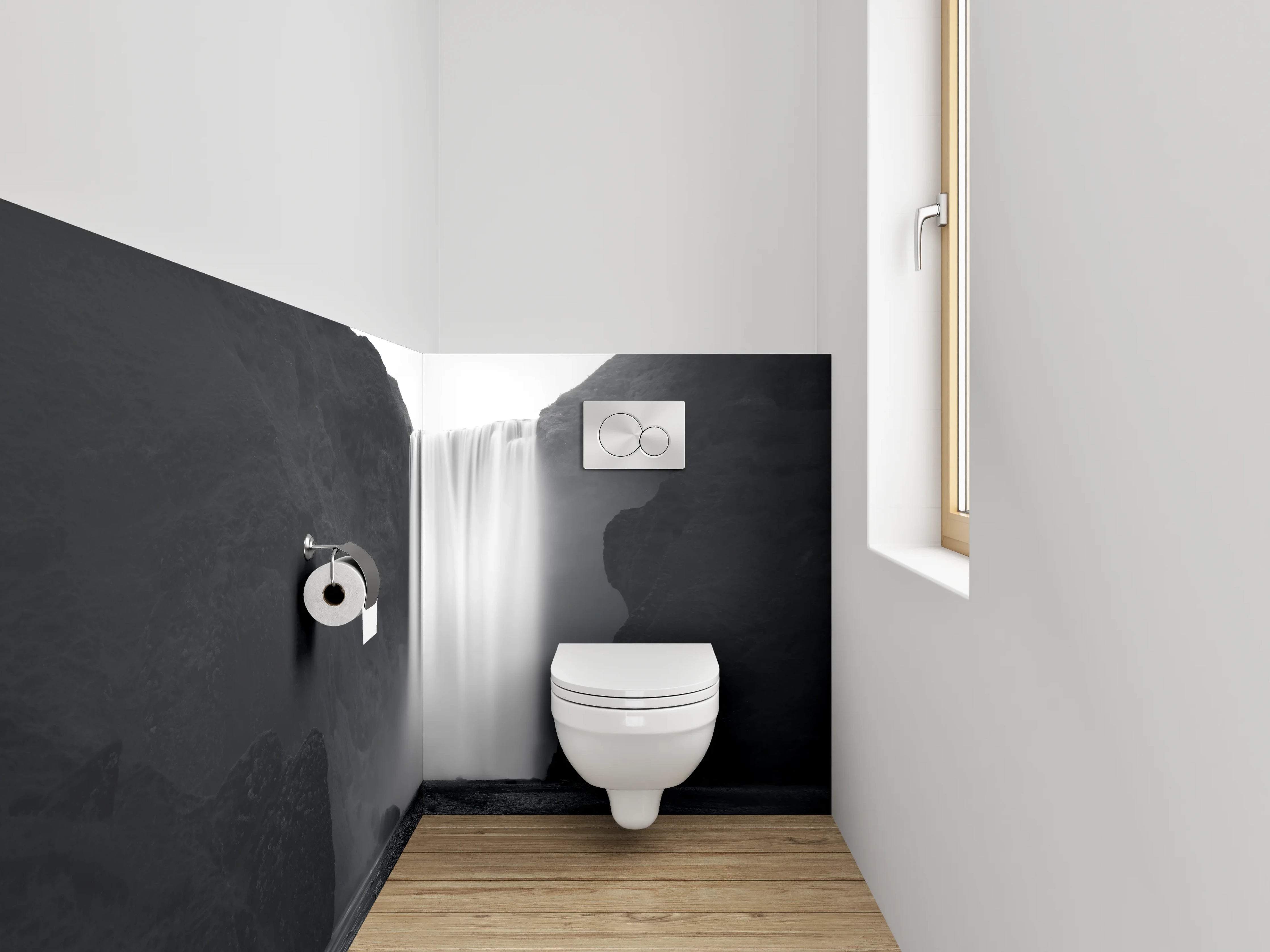 WC-Rückwand - Schwarz-Weiß Wasserfall Fotokunst