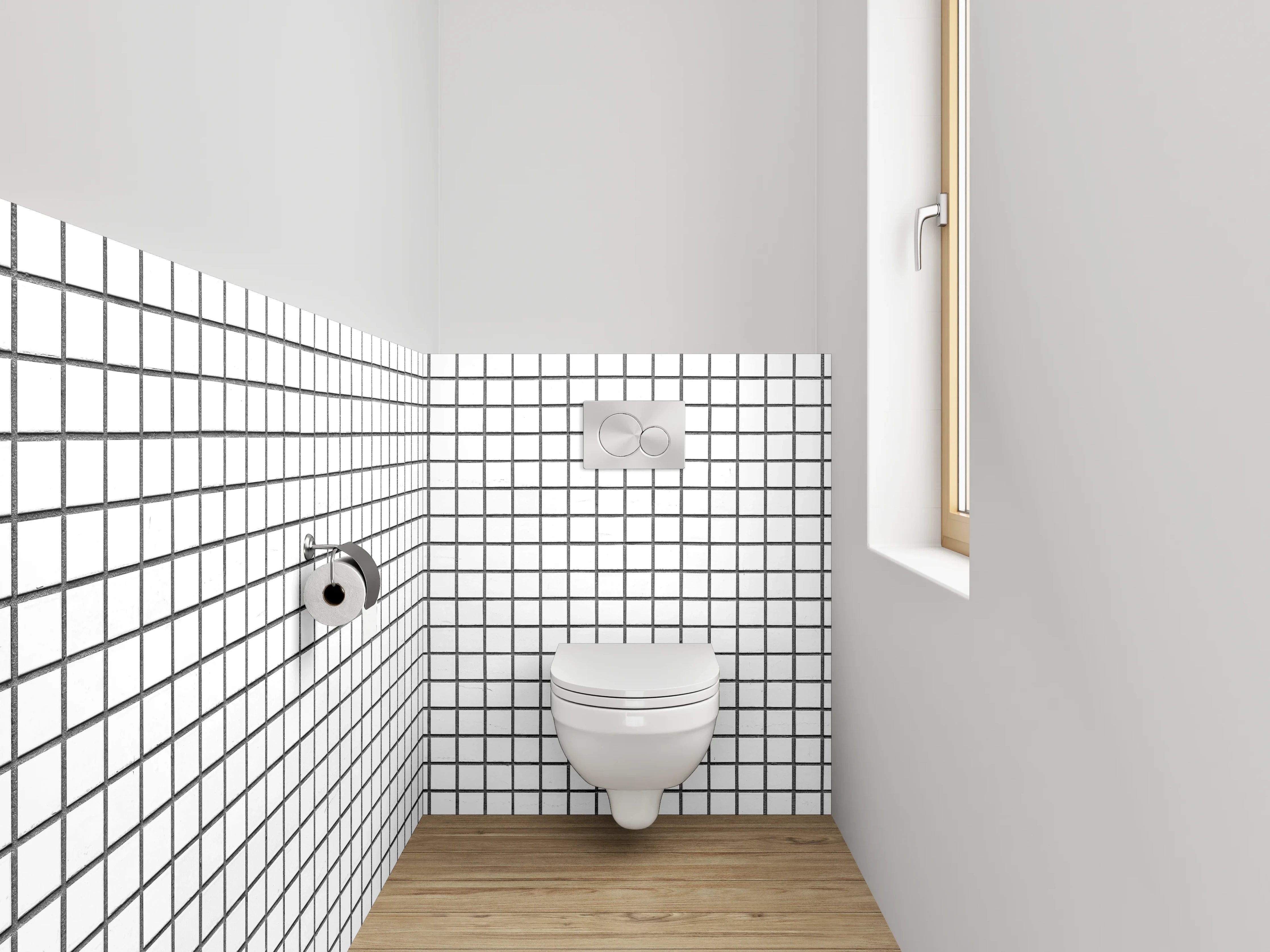 WC-Rückwand - Schwarz-weiß kariertes Muster modern