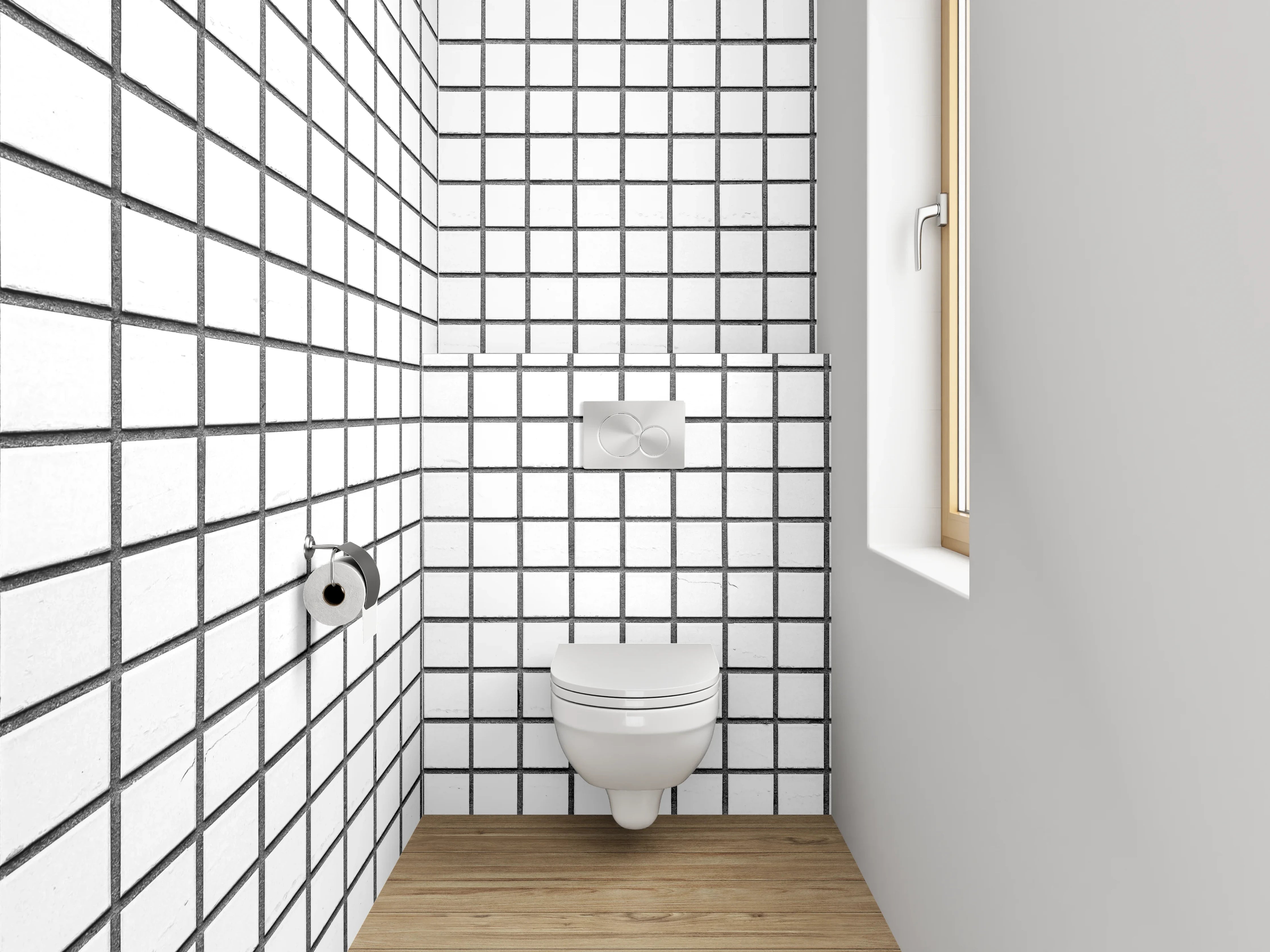 WC-Rückwand - Schwarz-weiß kariertes Muster modern