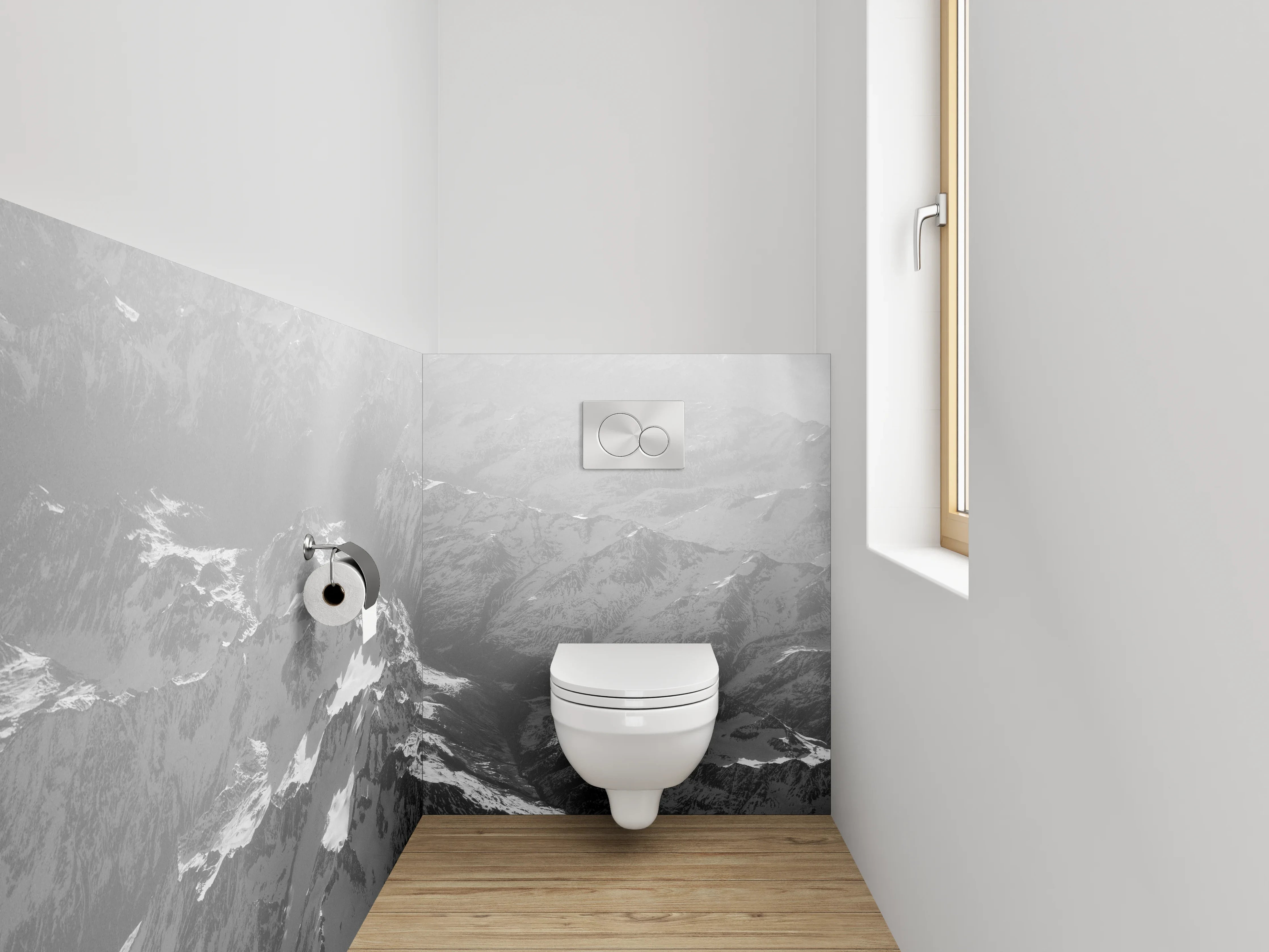WC-Rückwand - Schwarz-weiße Alpen-Landschaft aus der Luft